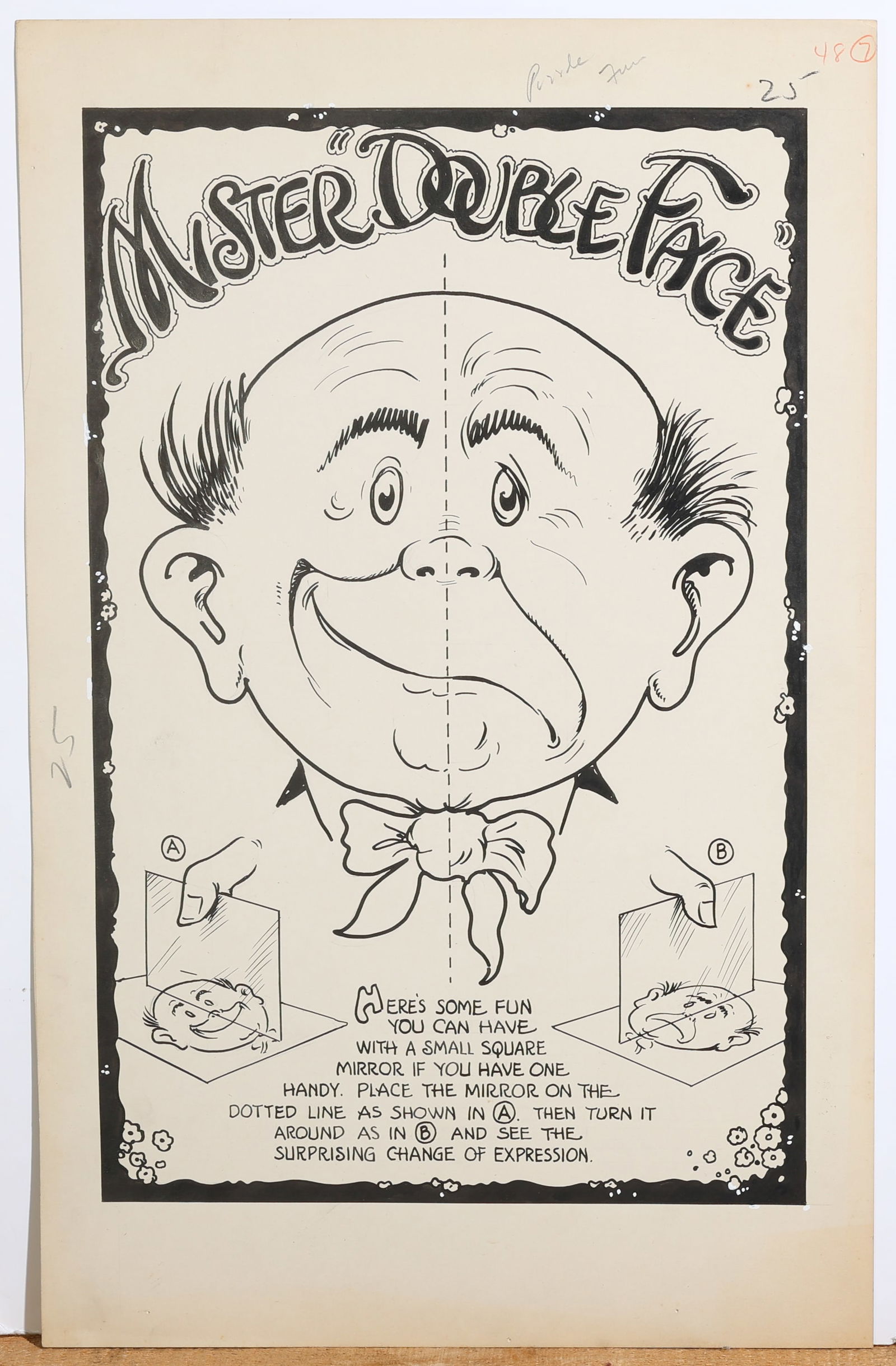 (2) Original Illustration Artworks by George Carlson (1887-1962): (Two Works) George Carlson (1887-1962) Original Illustration Artwork: "Mister Double Face" and "Characteristic Faces", each ink on paper. Sizes: 1) 22'' x 14'' (56 x 36 cm); 2) 17'' x 14'' (43 x 36 cm