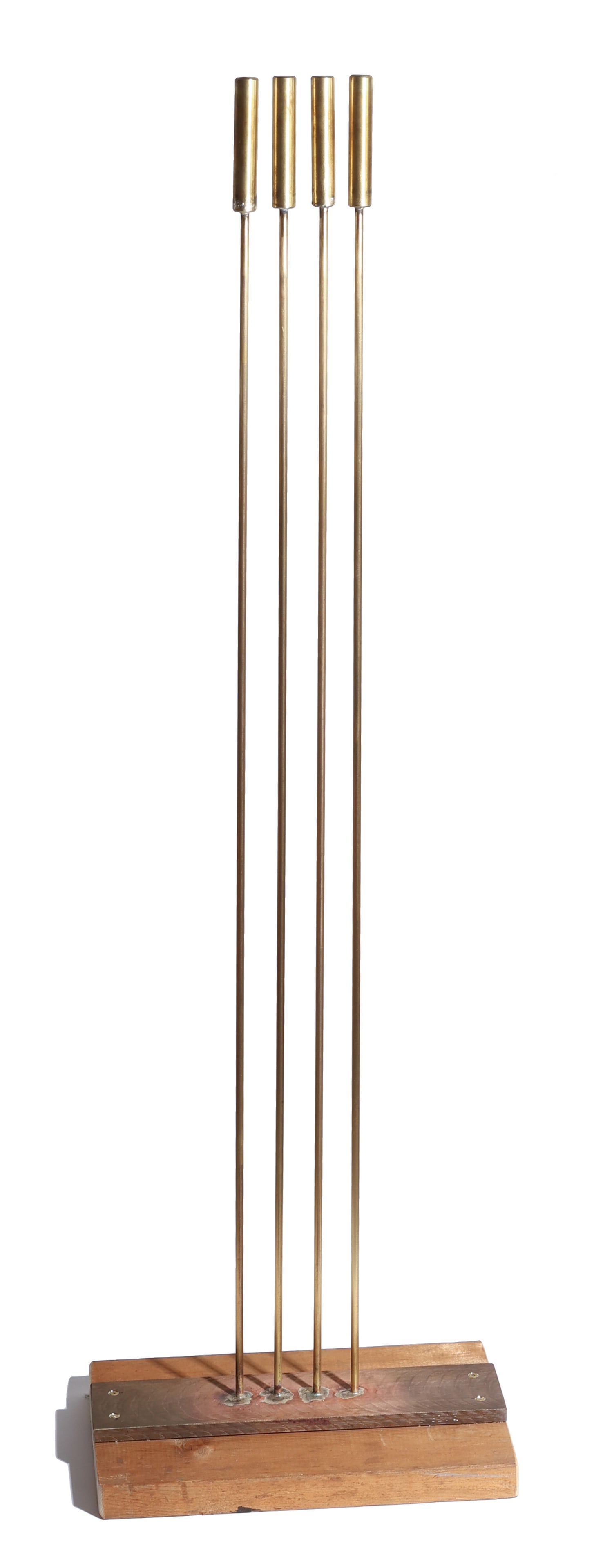 Val Bertoia (b. 1949) 52" Sound Sculpture: Val Bertoia (b. 1949) "A CAT-TAILS FOR GOOD SOUNDS" (B-3105), 2026, Sound-Sculpture with 4 brass cat-tails silvered to beryllium-copper rods, silvered to brass base. Sculpture Size: 52'' x 16'' x 4'' 