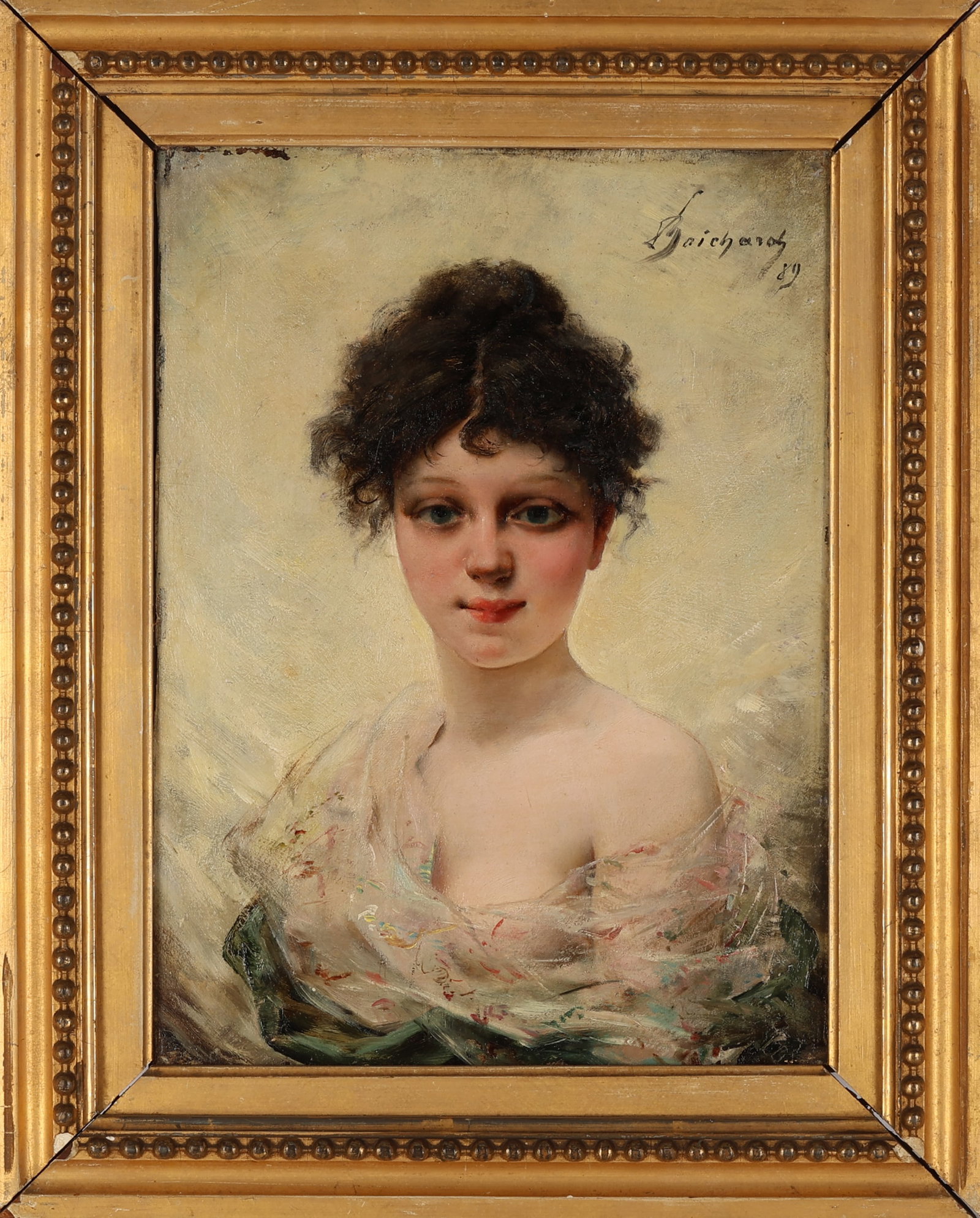 Boichard (1857-1929) "Portrait of a Lady": Georges Lucien Boichard (French, 1857-1929) "Portrait of a Lady", Oil painting on board, signed and dated. Framed. Size: 12.75'' x 9.5'', 32 x 24 cm (board); 17'' x 13.5'', 43 x 34 cm (frame).