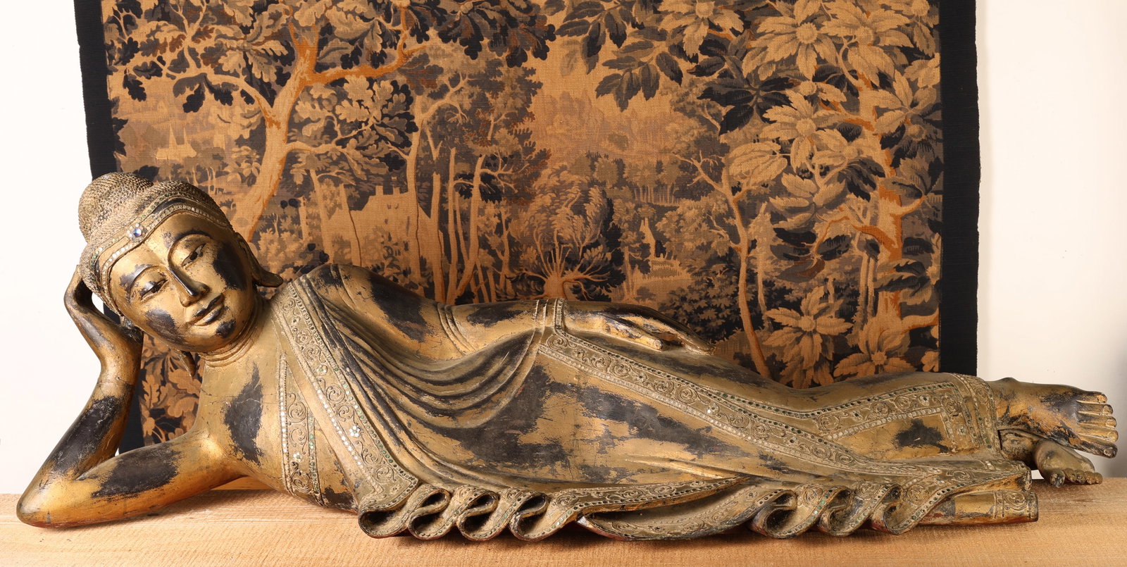 52'' Burmese Reclining Buddha Statue, Life-size (1 of 4)