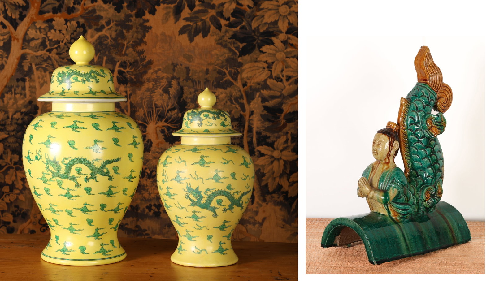 (2) Chinese Ginger Jars and Roof Tile (1 of 7)