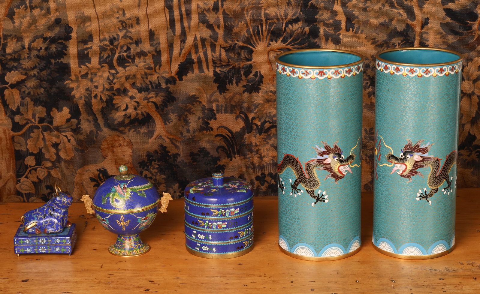 5-Piece Chinese Blue Ground Cloisonne Group (1 of 5)