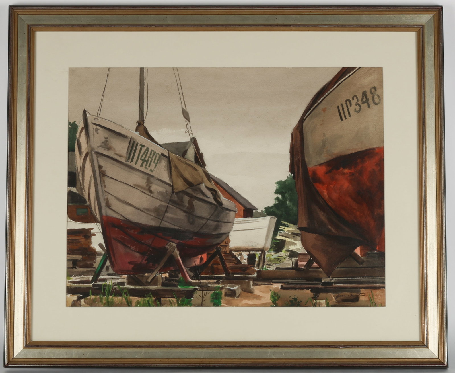 Giovanni Martino (1908-1997) "Shipyard" Watercolor (1 of 4)