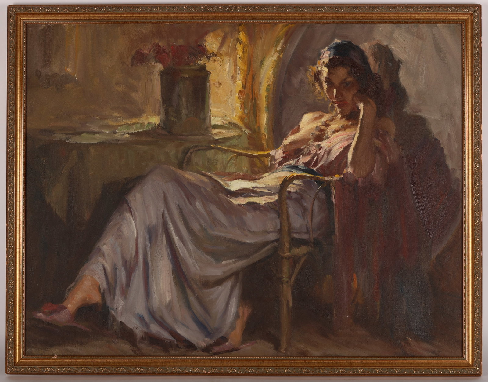 D.T. Richard (20th c.) "Paris": D.T. Richard (20th c.) "Paris", Figurative Oil Painting on Canvas. Size: 23'' x 31'', 58 x 79 cm (stretcher); 26'' x 33.5'', 66 x 85 cm (frame). Note: Small tears.