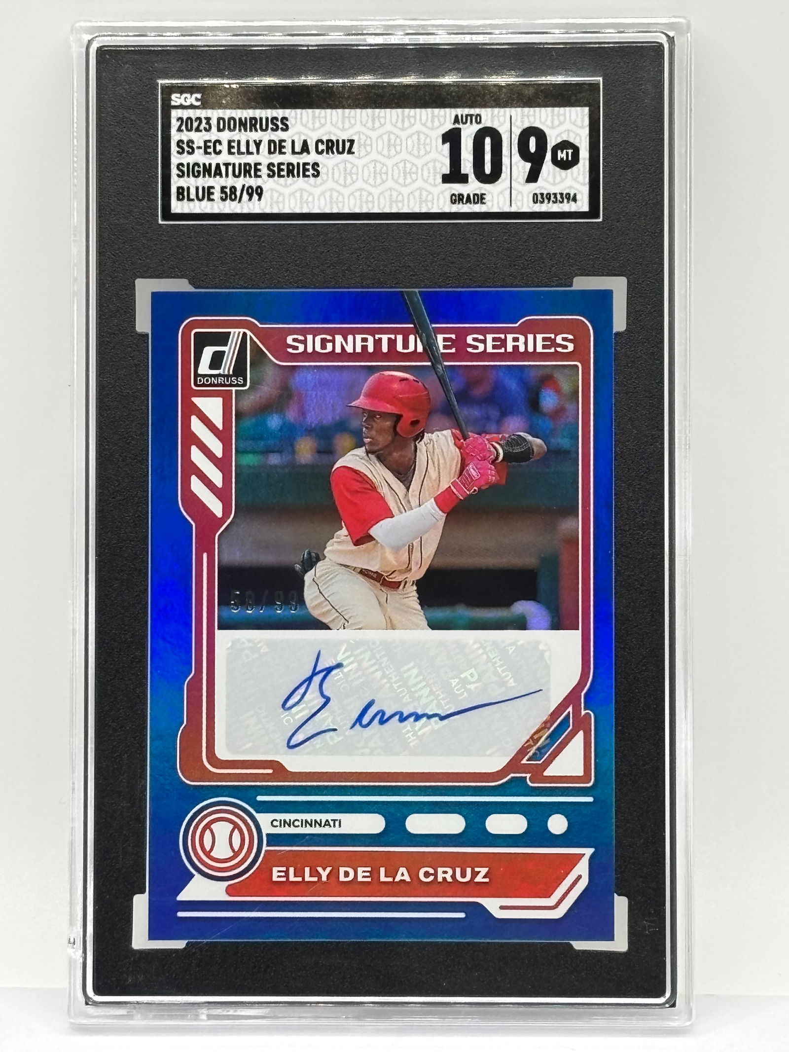 58/99!!  2023 PANINI DONRUSS ELLY DE LA CRUZ SIGNATURE SREIES BLUE AUTOGRAPHED RC SGC GM 10 / MT 9 (1 of 5)