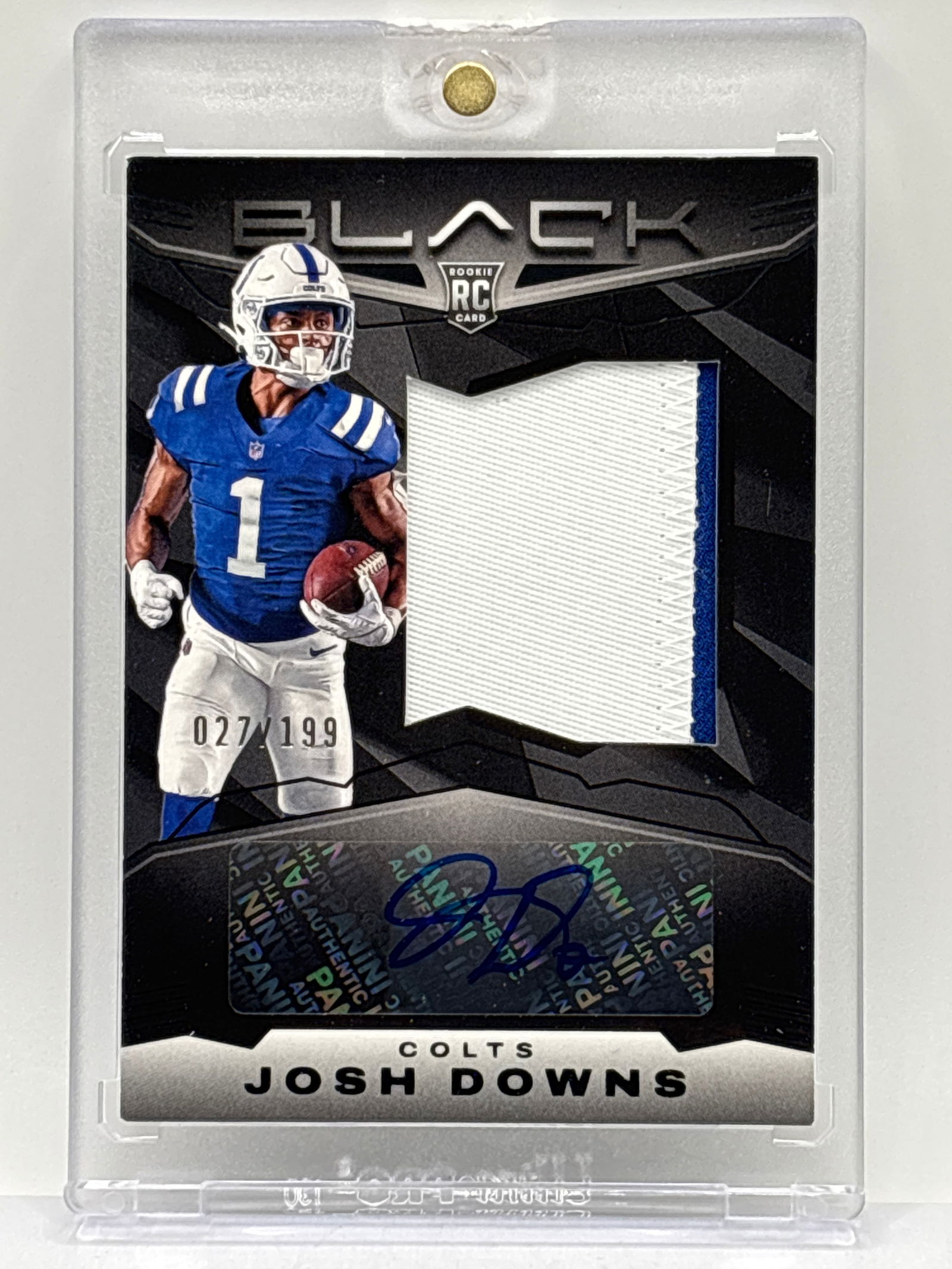27/199!!  2023 PANINI BLACK RPA JOSH DOWNS AUTHENTIC MEMORABILIA PATCH AUTOGRAPHED ROOKIE CARD (1 of 4)