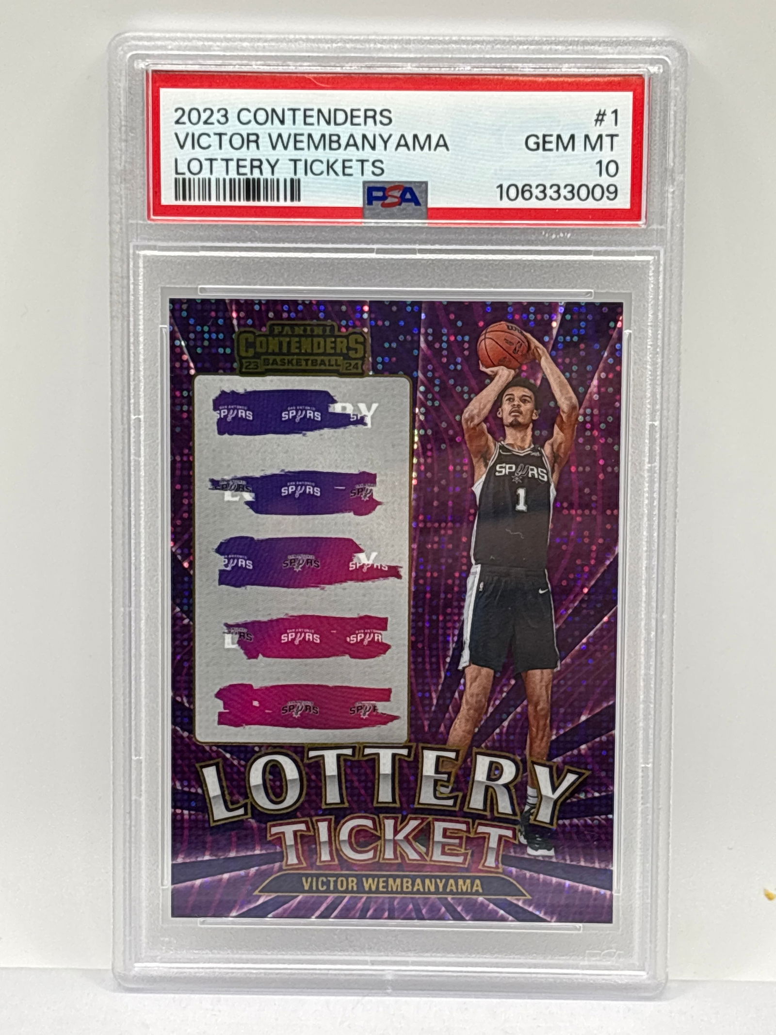 2023 PANINI CONTENDERS VICTOR WEMBANYAMA LOTTERY TICKET ROOKIE CARD GRADED PSA GEM MINT 10 (1 of 4)