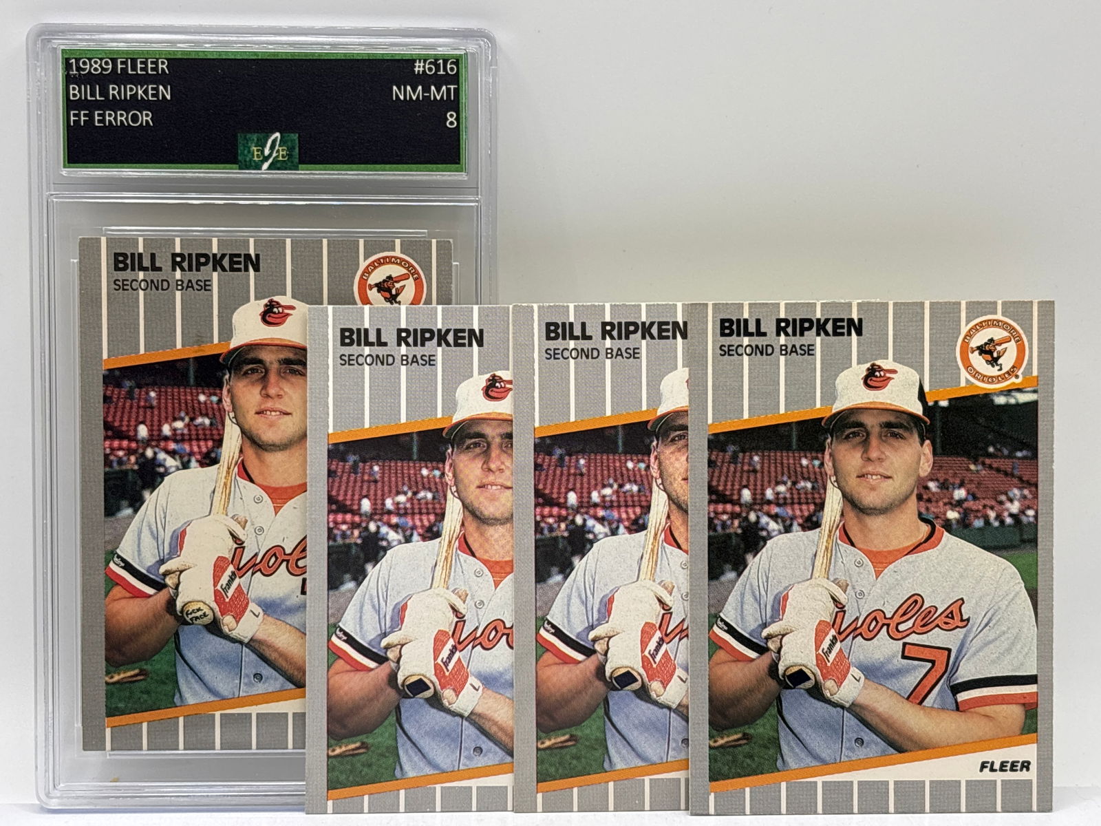 ICONIC 1989 FLEER BILLY RIPKEN “FF” ERROR CARD 4 CARD LOT (1 of 8)