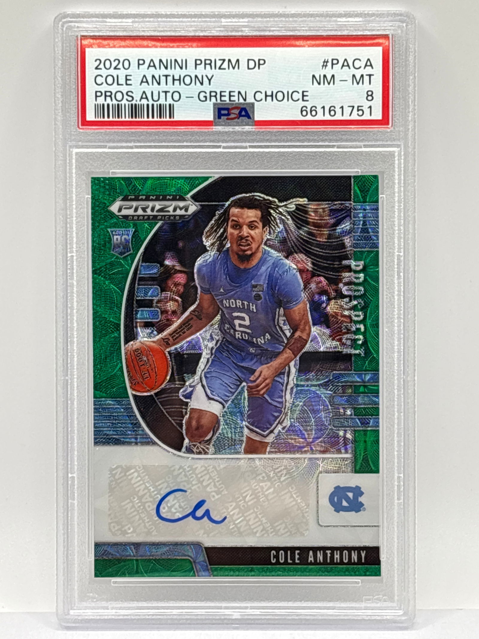 EXTREMELY RARE 2/8!!  2020 PRIZM DP COLE ANTHONY PROSPECT ROOKIE AUTO GREEN CHOICE PRIZM HOLO PSA 8 (1 of 7)