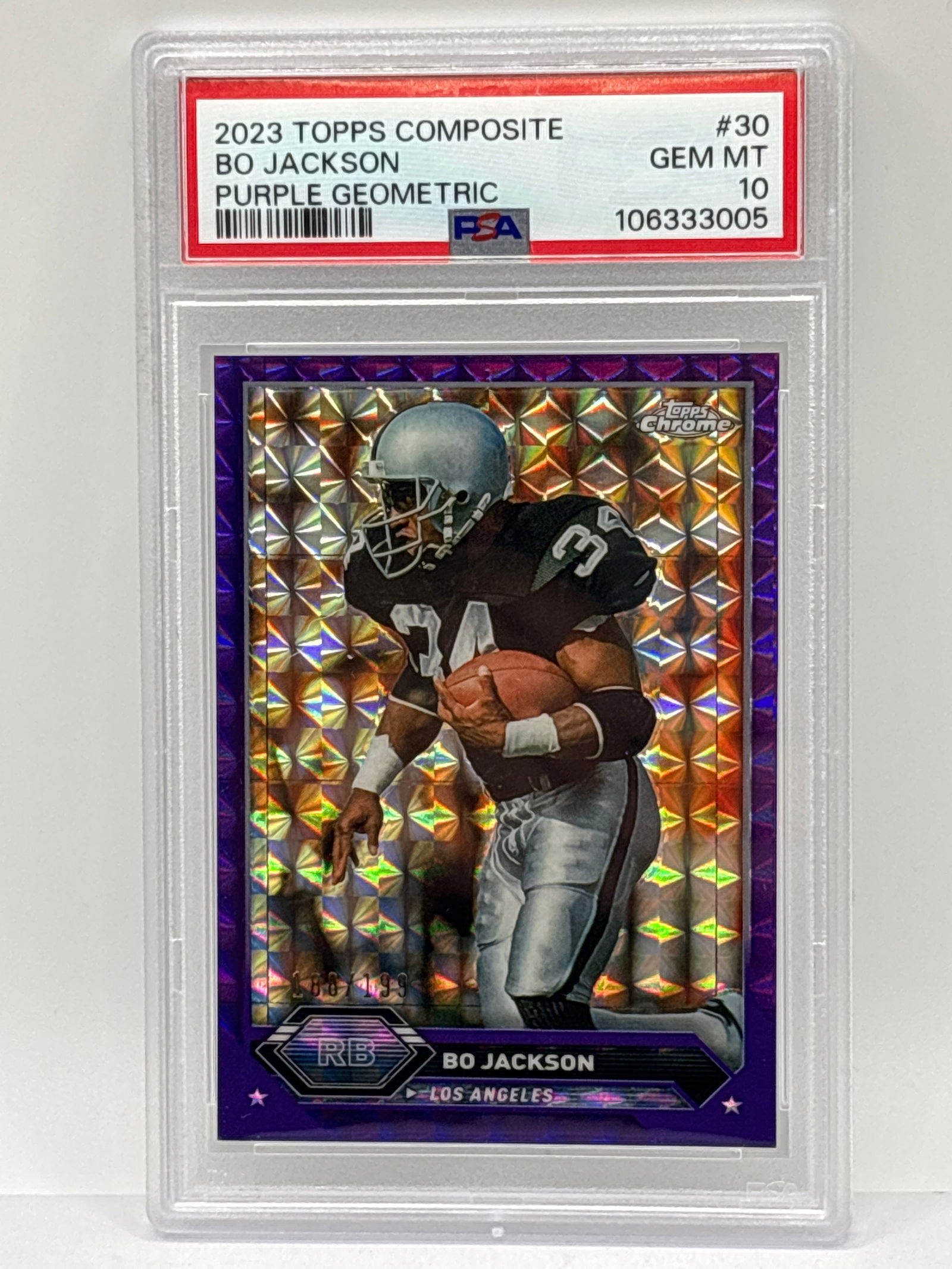 188/199!!  2023 TOPPS COMPOSITE BO JACKSON PURPLE GEOMETRIC CHROME GRADED PSA GEM MINT 10 (1 of 5)