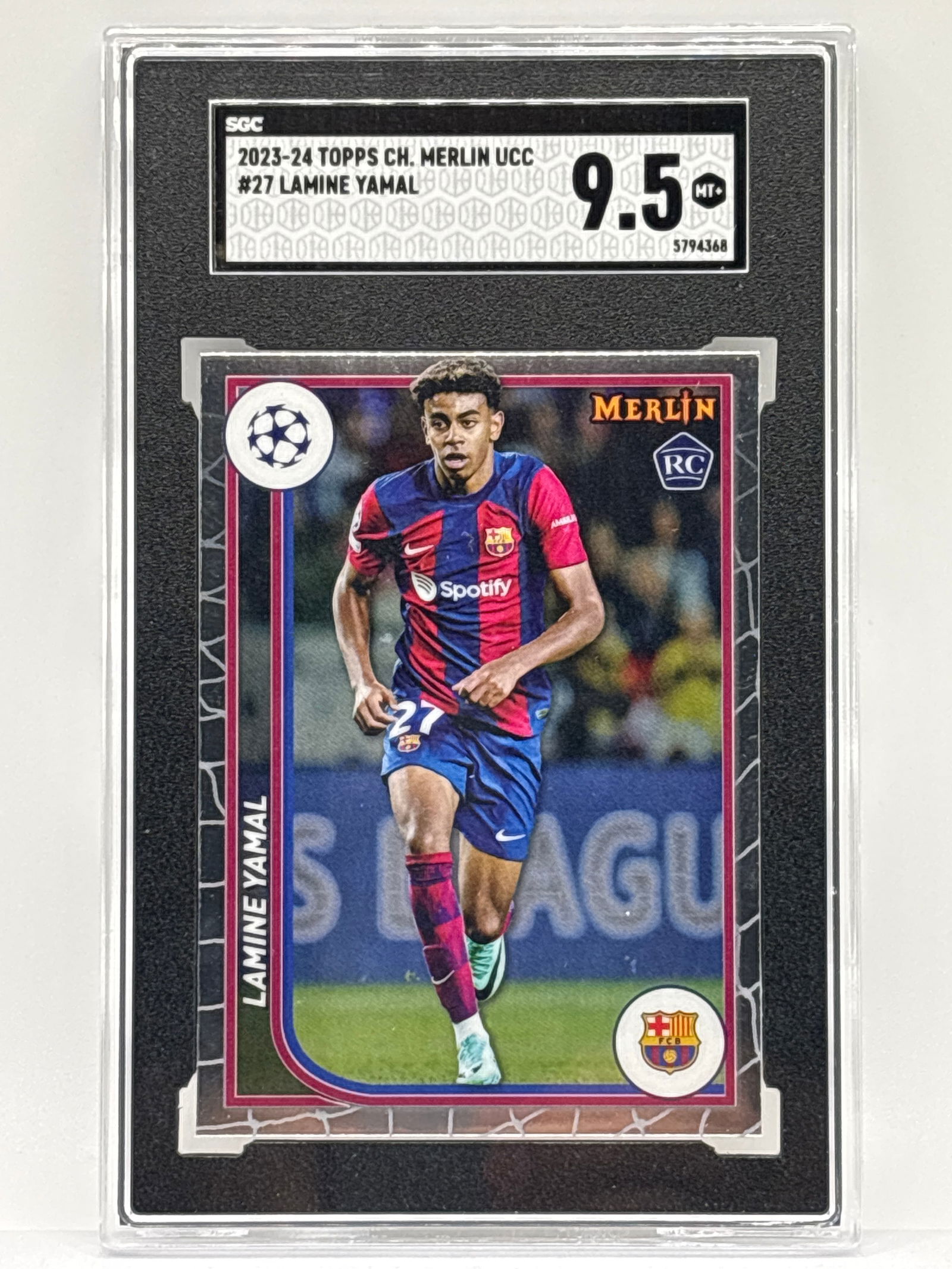 2023-24 TOPPS CHROME MERLIN UCC #27 YAMINE YAMAL ROOKIE CARD GRADED SGC MT+ 9.5 (1 of 3)