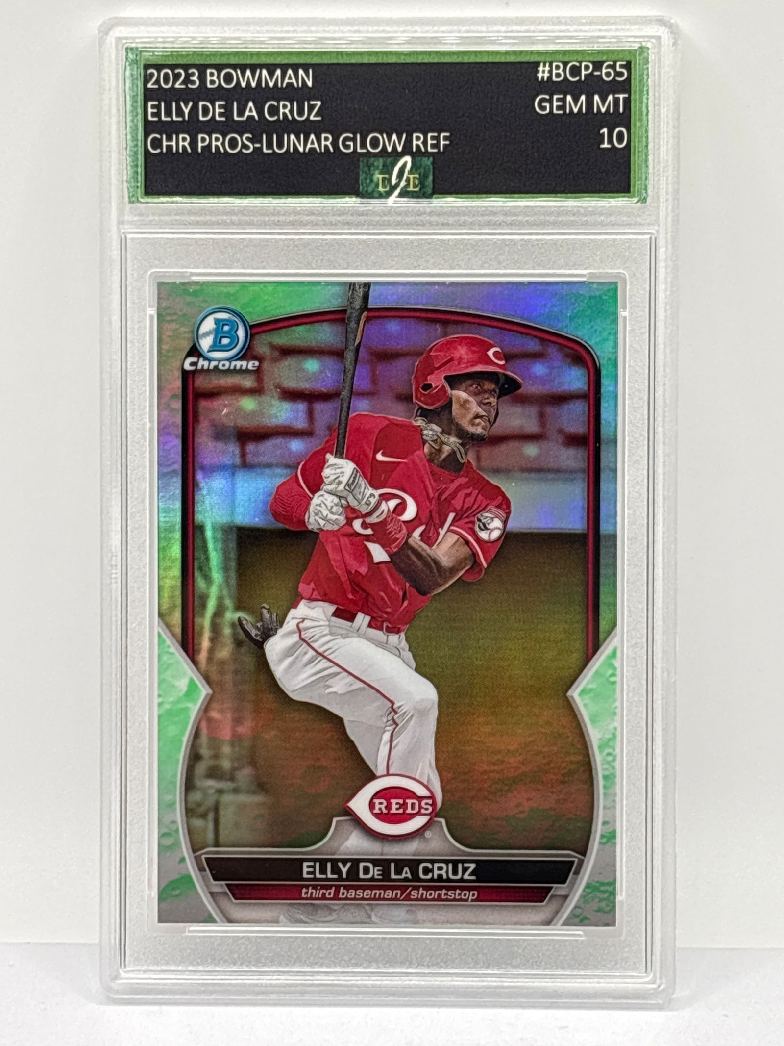 2023 BOWMAN CHROME PROSPECT ELLY DE LA CRUZ LUNAR GLOW REFRACTOR ROOKIE CARD GRADED EJE GEM MINT 10 (1 of 4)