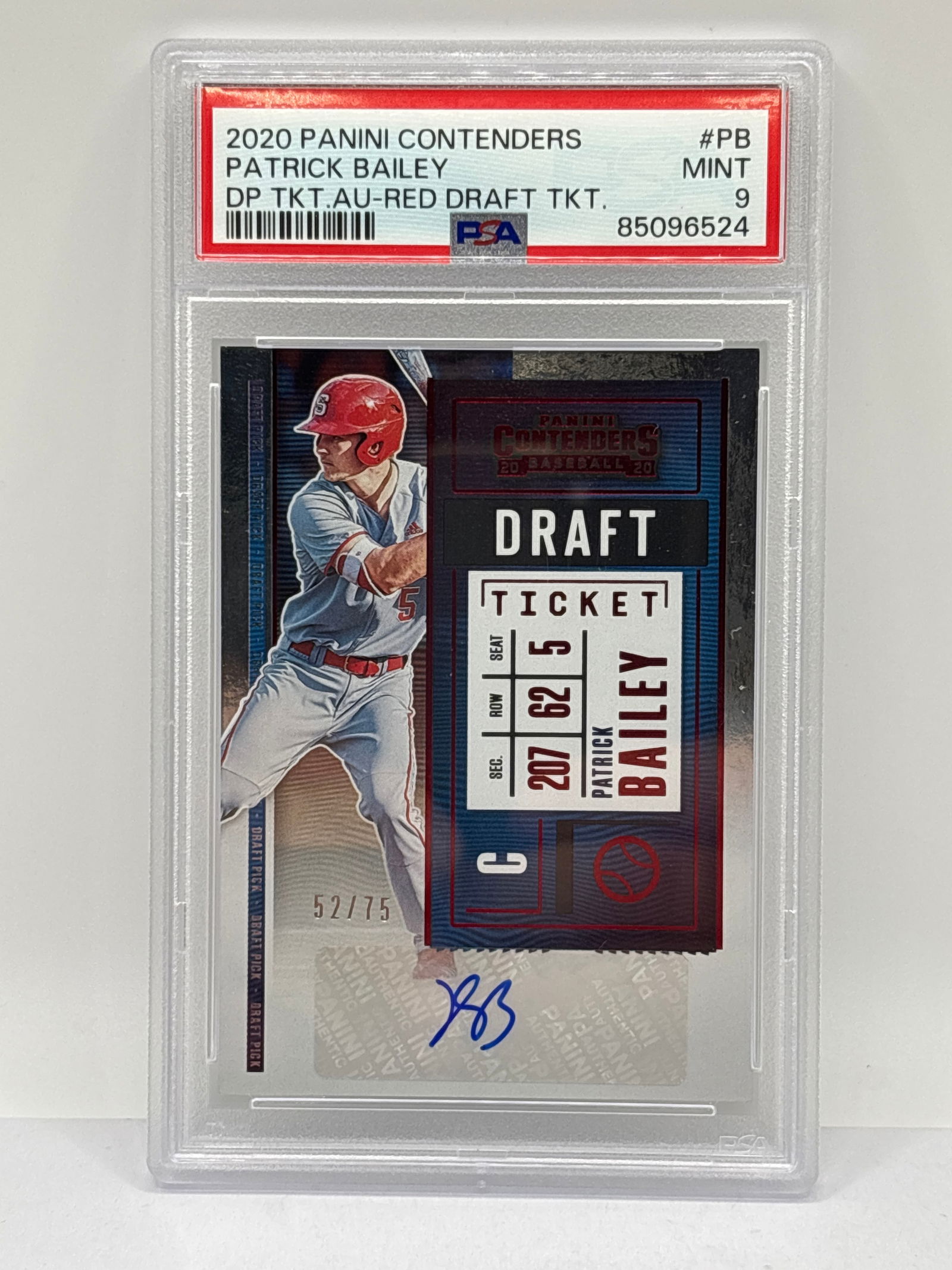 52/75!! 2020 PANINI CONTENDERS PATRICK BAILEY DRAFT TICKET AUTOGRAPHED ROOKIE CARD GRADED PSA MINT 9 (1 of 4)