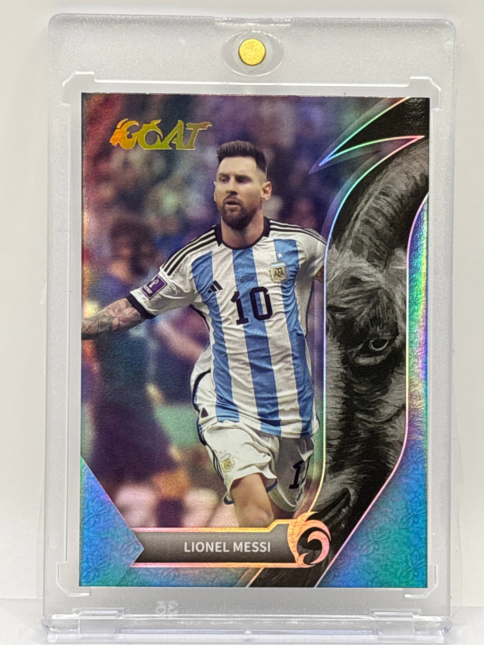 EXTREMELY RARE 4/26!! 2023 FANS MALL LIONEL MESSI GOAT HOLO: EXTREMELY RARE 4/26!! 2023 FANS MALL #96 LIONEL MESSI GOAT HOLO
