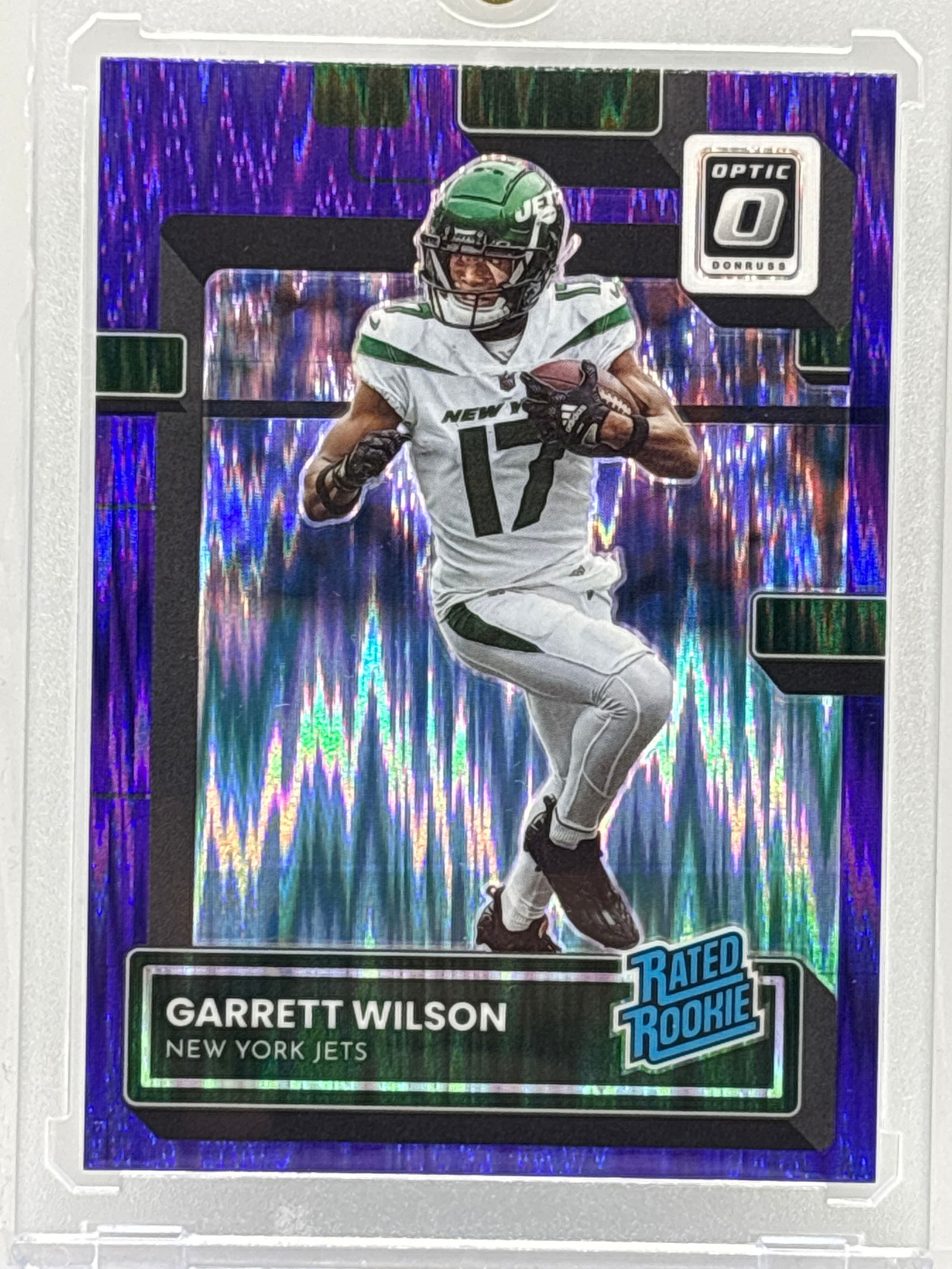 2022 PANINI DONRUSS OPTIC GARRETT WILSON PURPLE SHIMMER PRIZM HOLO RATED ROOKIE CARD (1 of 3)