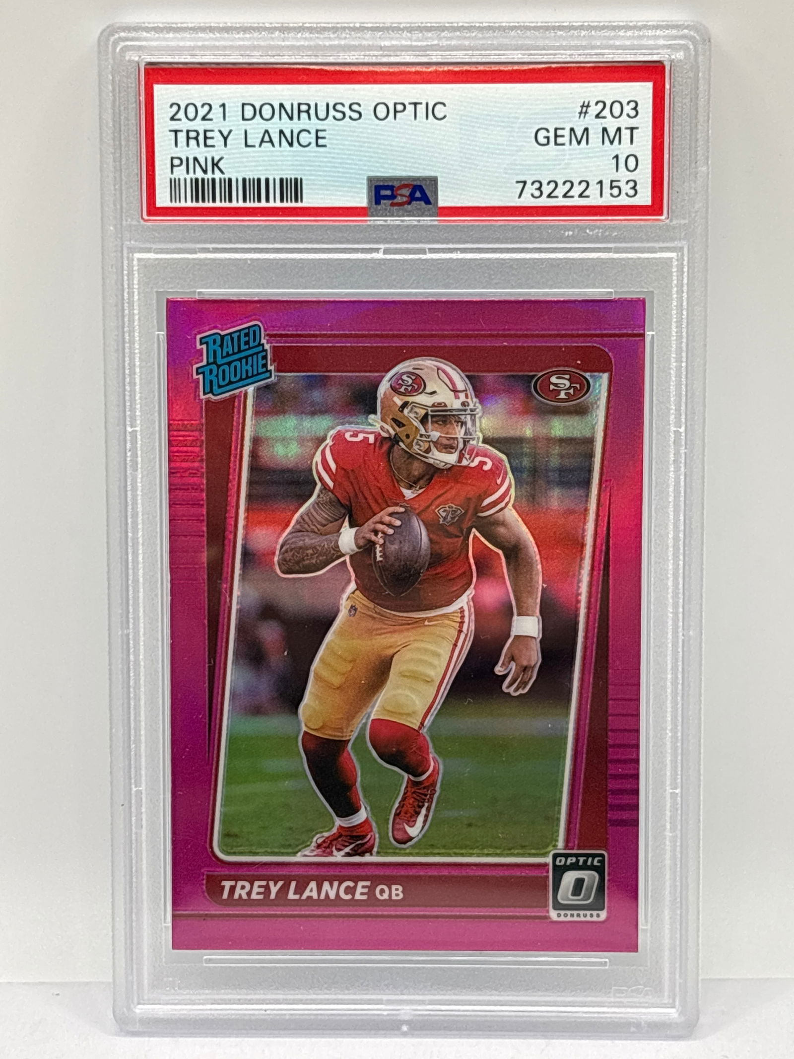 2021 PANINI DONRUSS OPTIC TREY LANCE PINK PRIZM HOLO ROOKIE CARD GRADED PSA GEM MINT 10 (1 of 3)