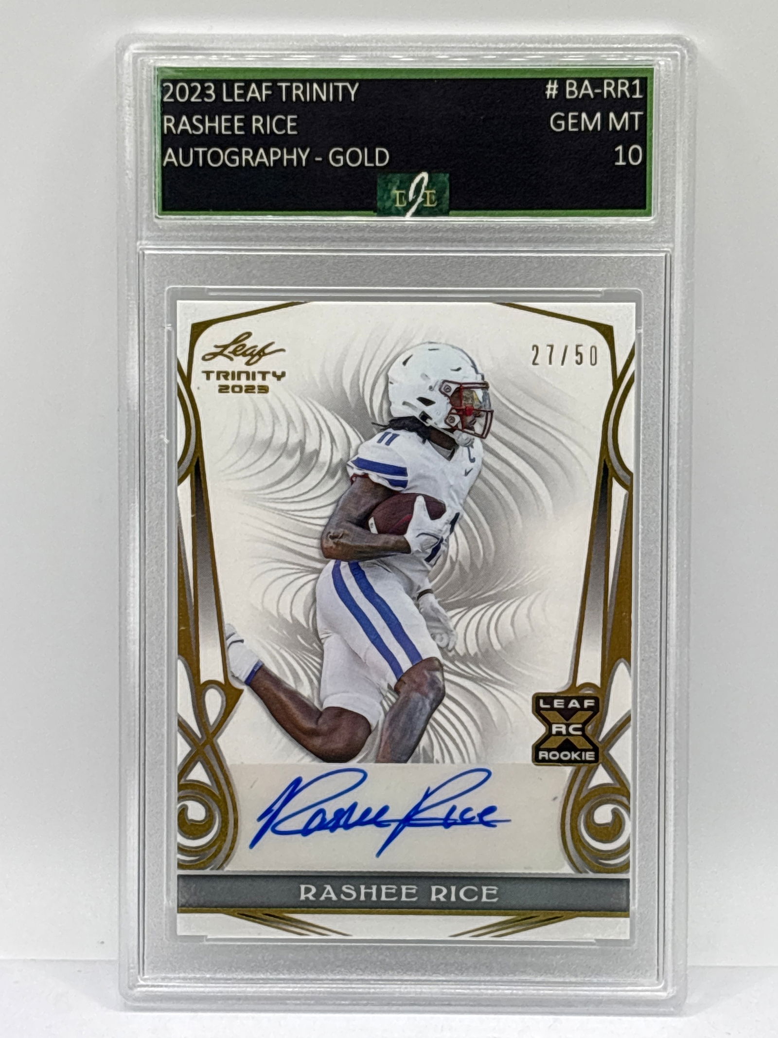 27/50!!  2023 LEAF TRINITY RASHEE RICE AUTOGRAPHED ROOKIE CARD GRADED EJE GEM MINT 10 (1 of 5)