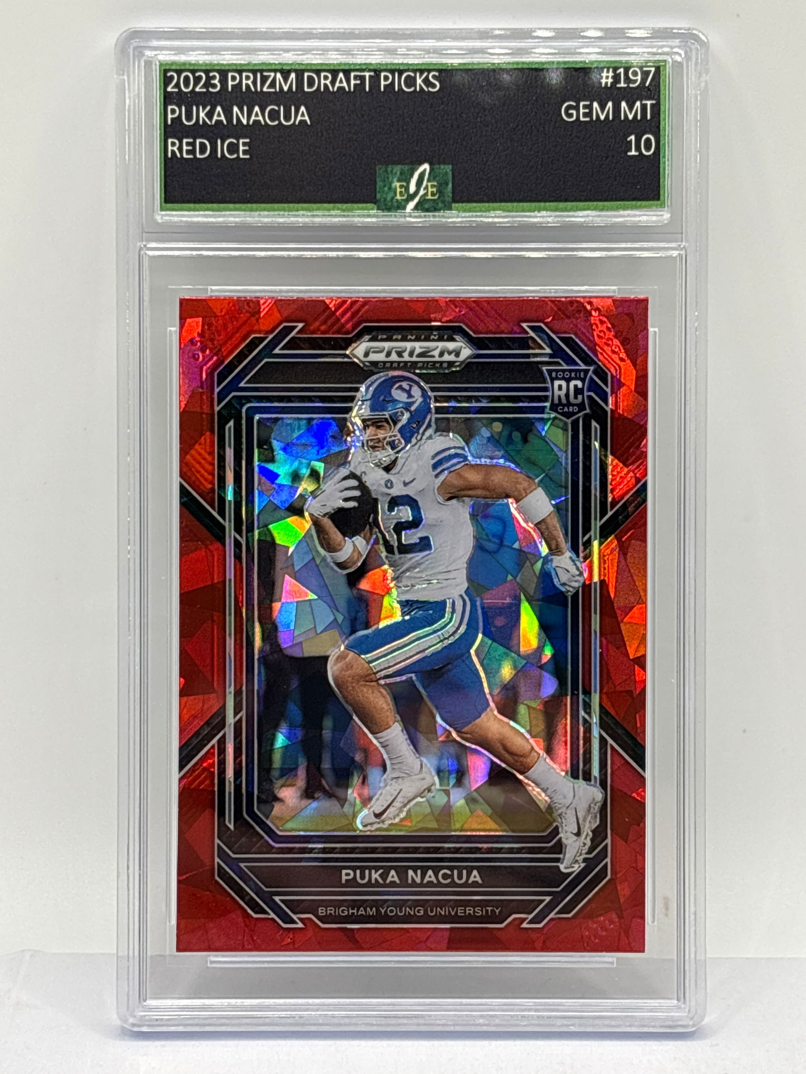 2023 PANINI PRIZM DP PUKA NACUA RED CRACKED ICE PRIZM HOLO ROOKIE CARD GRADED EJE GEM MINT 10 (1 of 3)