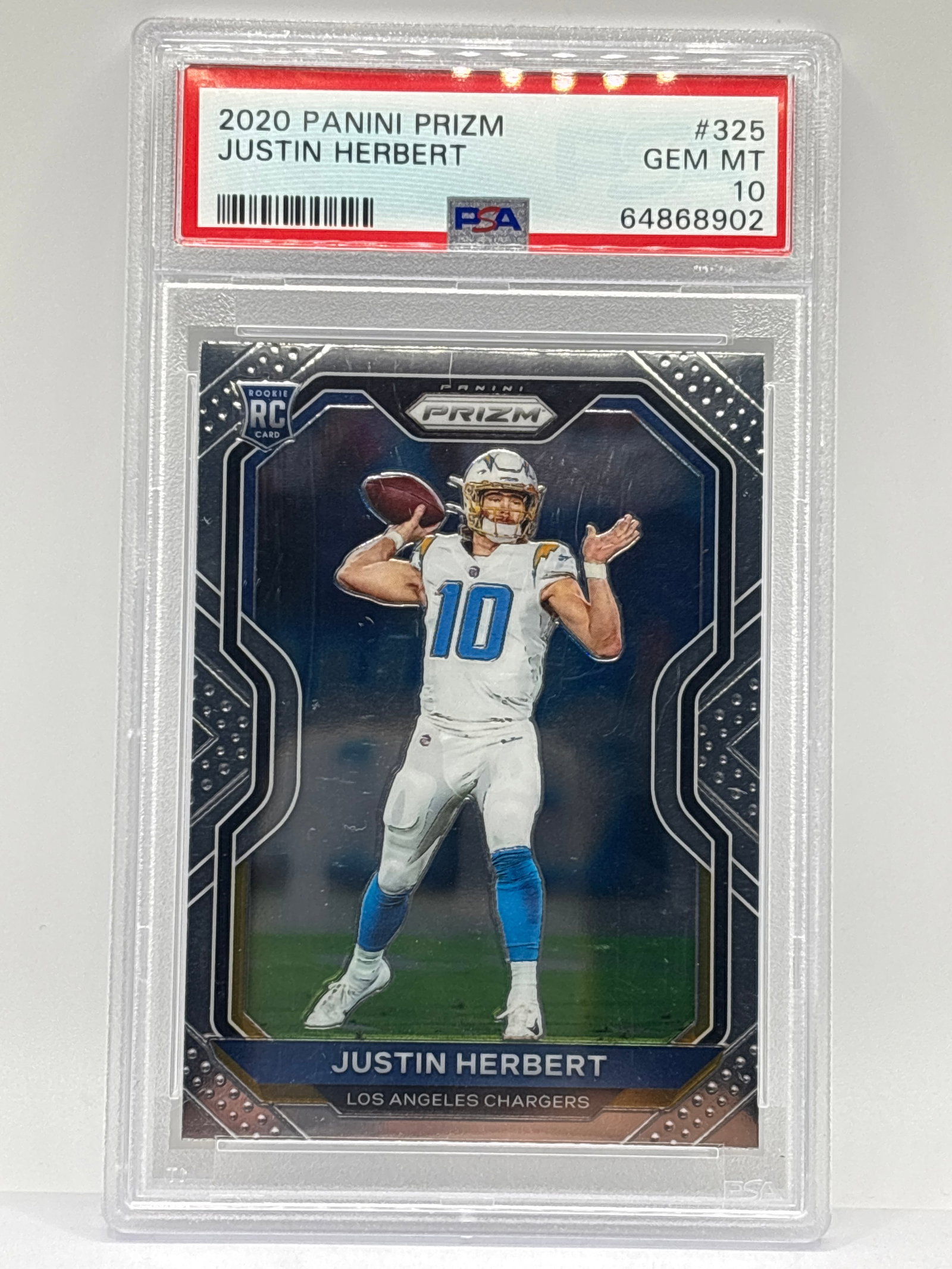 2020 PANINI PRIZM #325 JUSTIN HERBERT ROOKIE CARD GRADED PSA GEM MINT 10 (1 of 4)