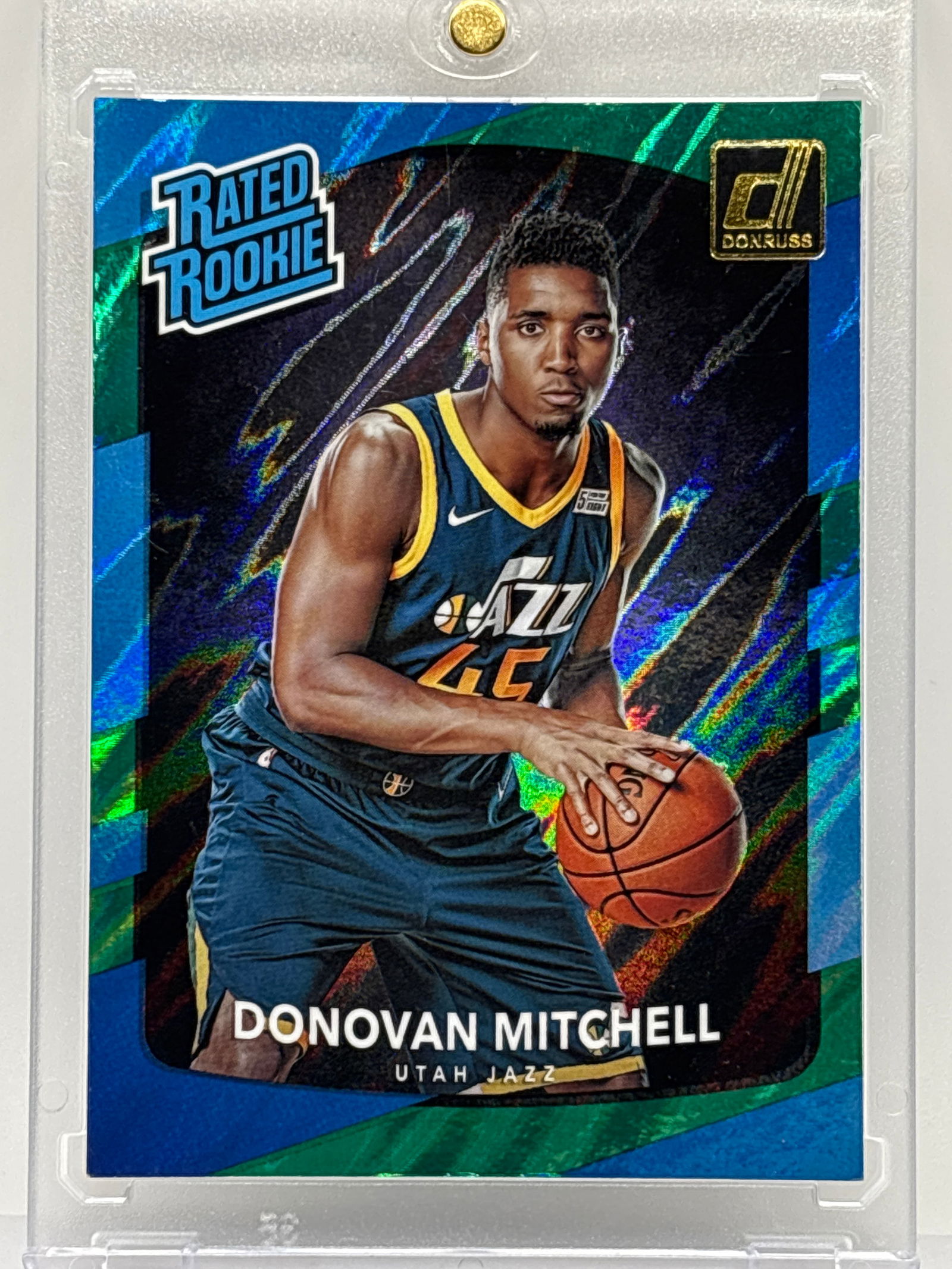 RARE 2017-18 PANINI DONRUSS DONOVAN MITCHELL GREEN FLOOD SP RATED ROOKIE CARD (1 of 3)