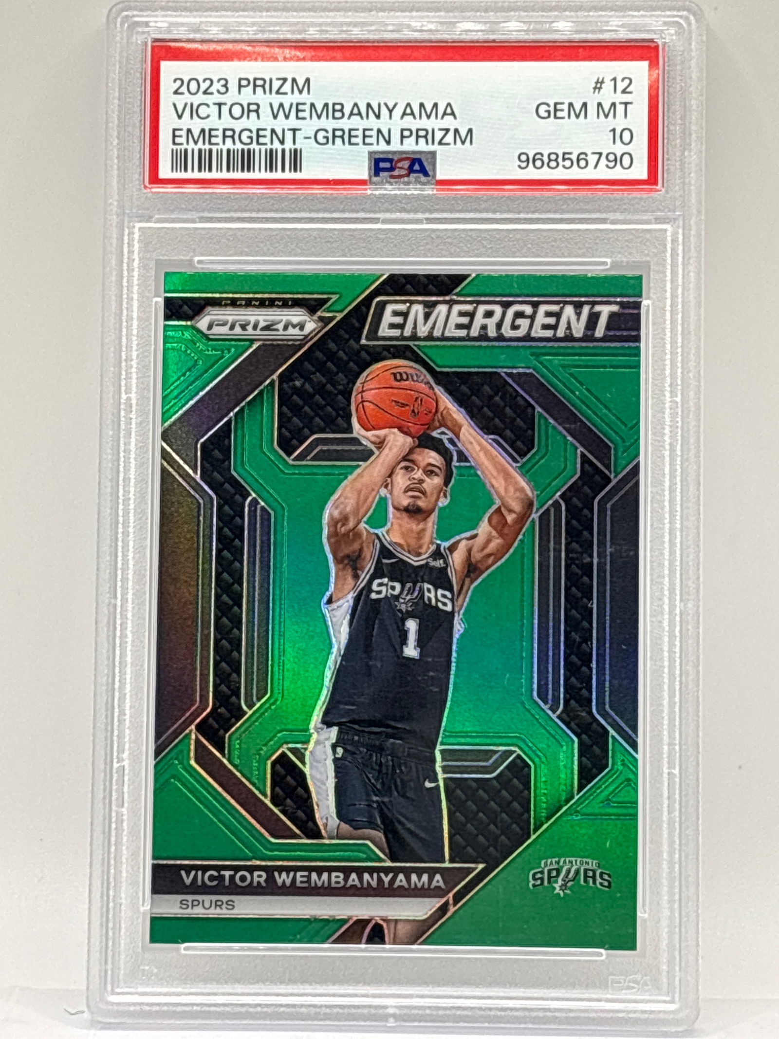 2023 PANINI PRIZM VICTOR WEMBANYAMA EMERGENT GREEN PRIZM HOLO ROOKIE CARD GRADED PSA GEM MINT 10 (1 of 6)