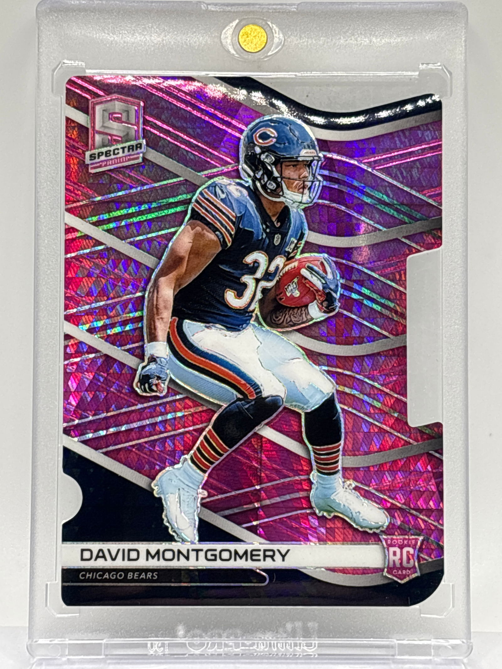 VERY RARE 14/20!!  2019 PANINI SPECTRA DAVID MONTGOMERY PINK PRIZM HOLO DIE-CUT ROOKIE CARD (1 of 6)