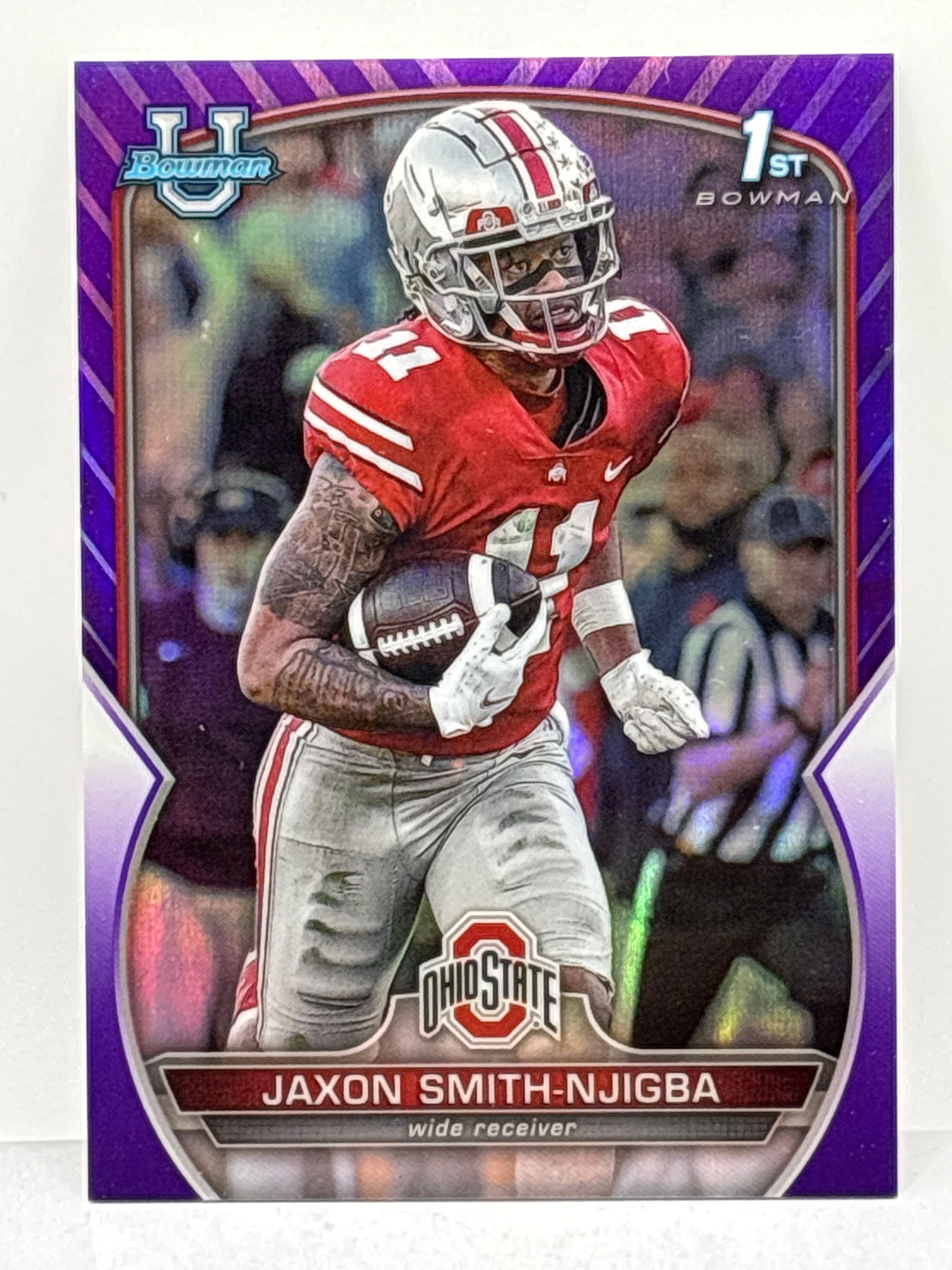 379/399!! 2022 BOWMAN UNIVERSITY JAXON SMITH-NJIGBA PURPLE CHROME 1ST BOWMAN ROOKIE CARD (1 of 5)