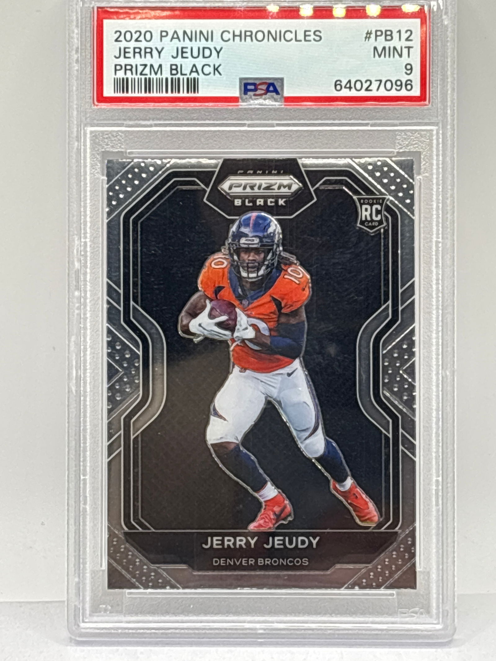 2020 PANINI CHRONICLES JERRY JEUDY PRIZM BLACK ROOKIE CARD GRADED PSA MINT 9 (1 of 5)