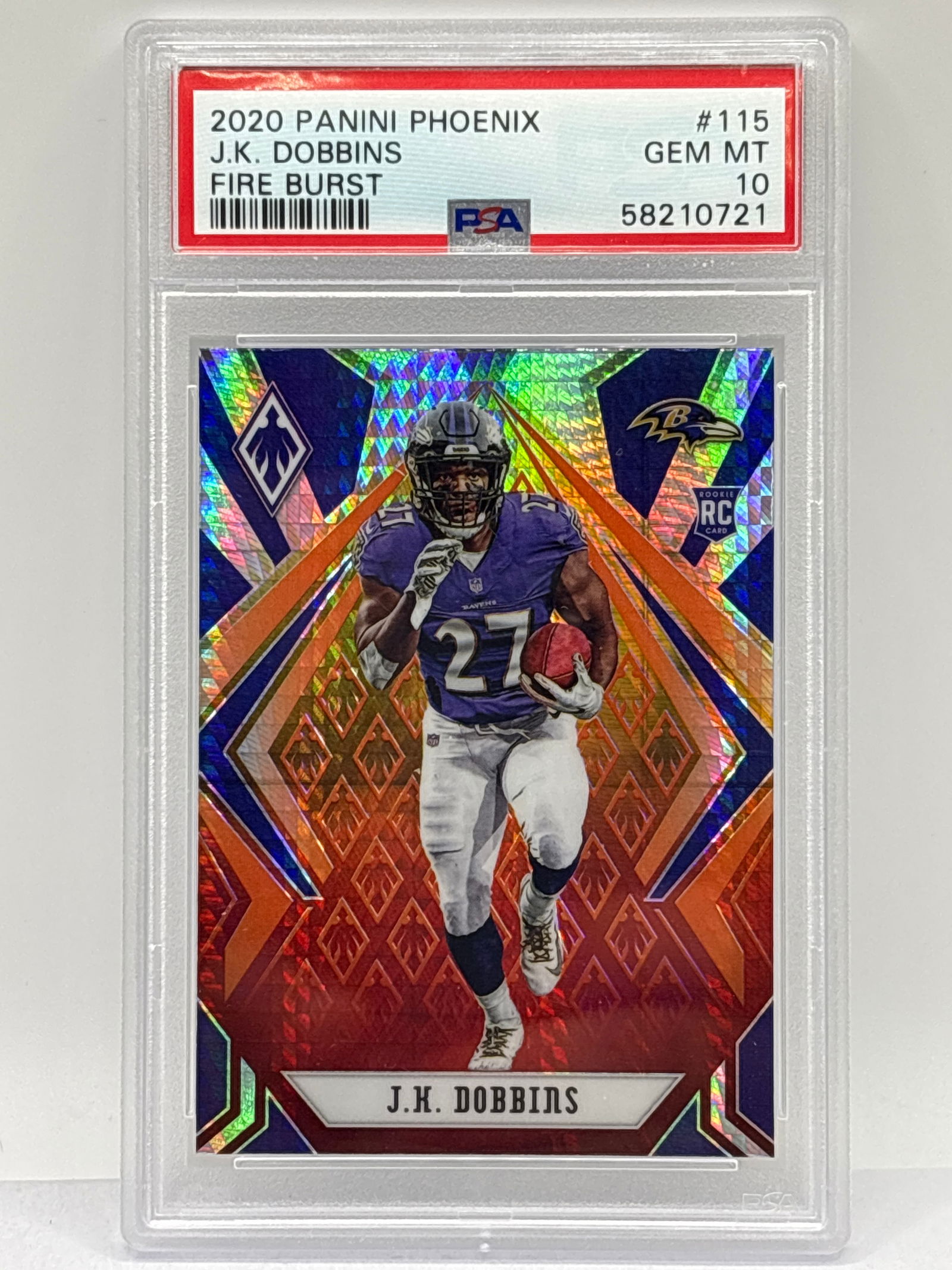 2020 PANINI PHOENIX JK DOBBINS FIRE BURST ROOKIE CARD GRADED PSA GEM MINT 10 (1 of 5)