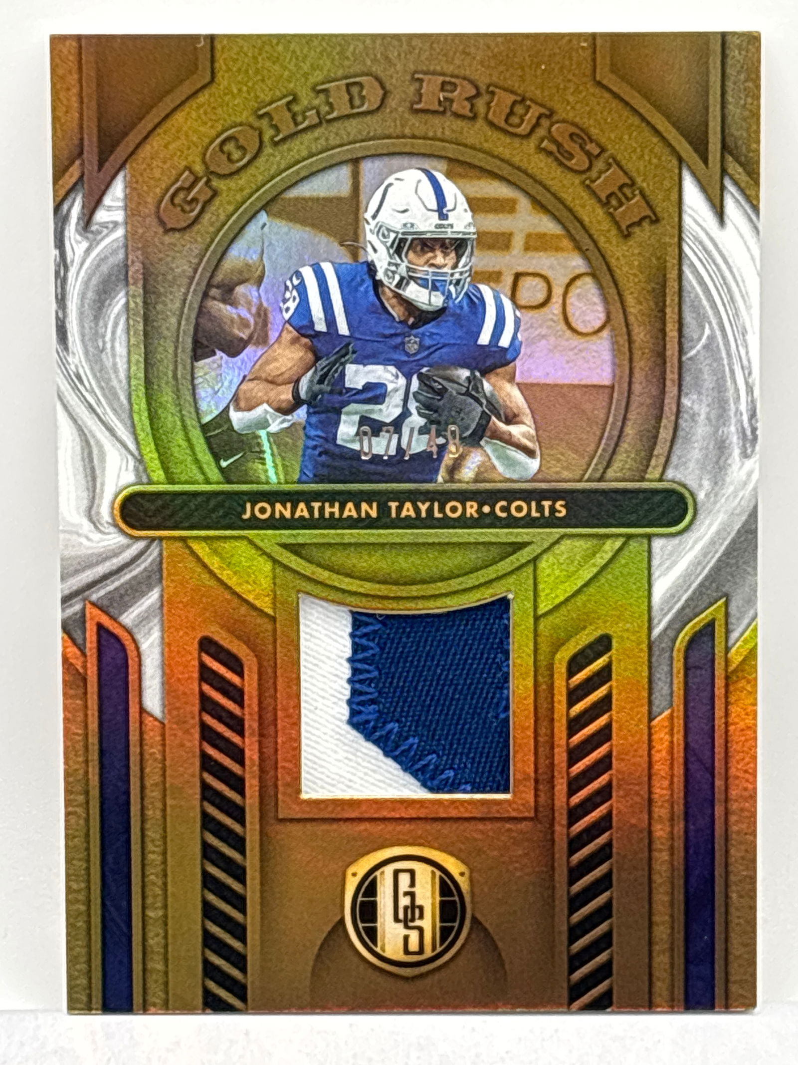 7/49!! 2024 PANINI GOLD STANDARD JONATHAN TAYLOR GOLD RUSH AUTHENTIC 2-COLOR PATCH (1 of 5)