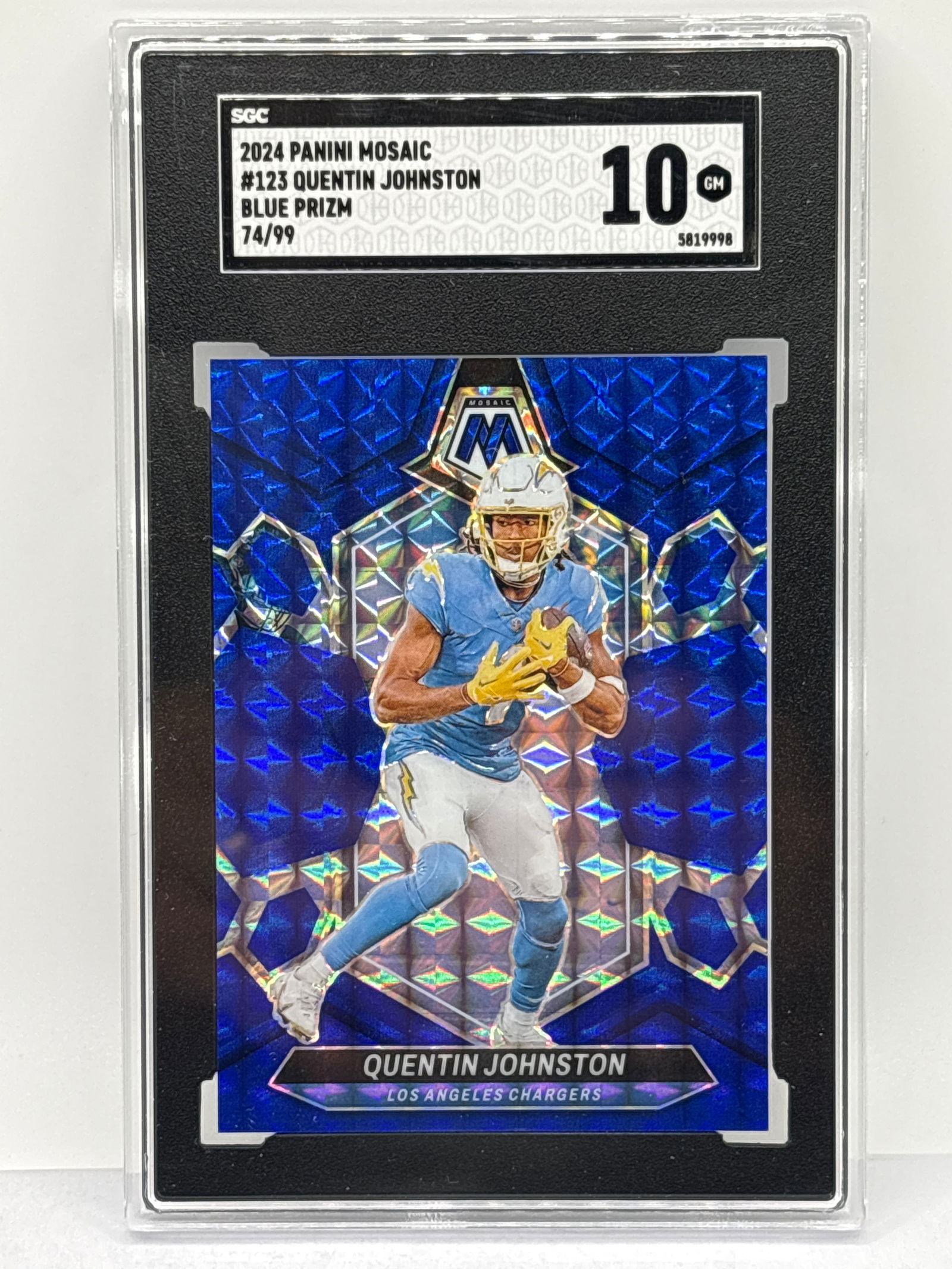 74/99!! 2024 PANINI MOSAIC QUENTIN JOHNSTON BLUE PRIZM HOLO GRADED SGC GEM MINT 10 (1 of 5)