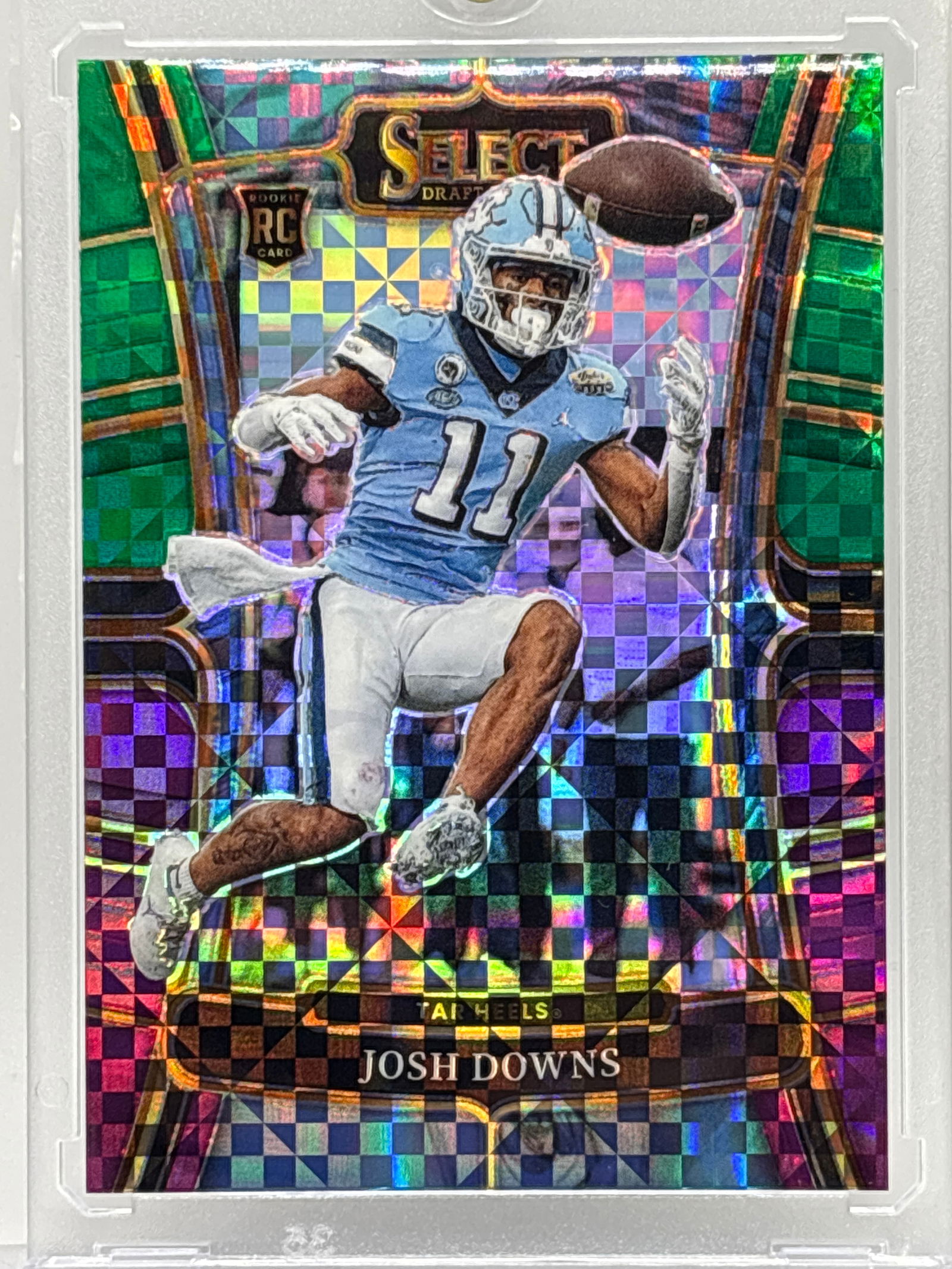 81/100!!  2023 PANINI SELECT DRAFT PICKS JOSH DOWNS TRI-COLOR PRIZM HOLO SQUARES ROOKIE CARD (1 of 5)