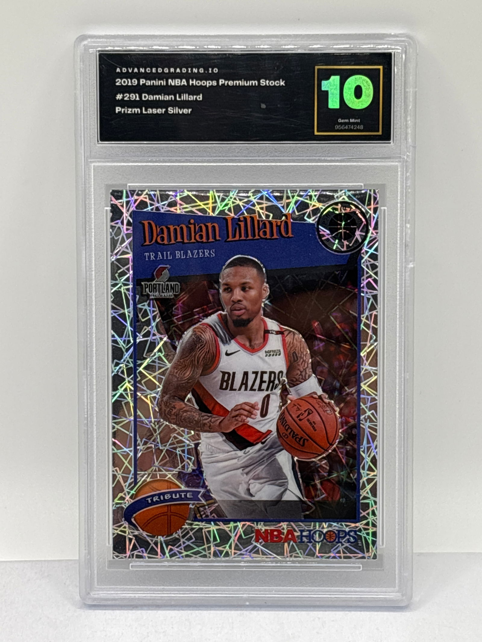 2019 PANINI NBA HOOPS PREMIUM STOCK DAMIAN LILLARD SILVER PRIZM HOLO GRADED GEM MINT 10 (1 of 3)
