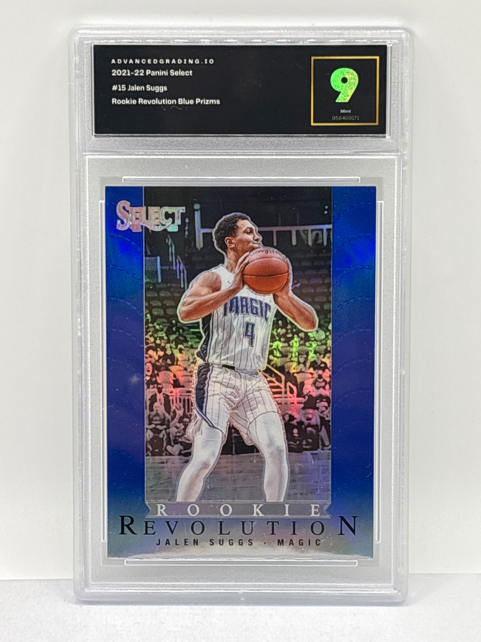 2021-22 PANINI SELECT JALEN SUGGS ROOKIE REVOLUTION BLUE PRIZM HOLO RC GRADED MINT 9 (1 of 3)