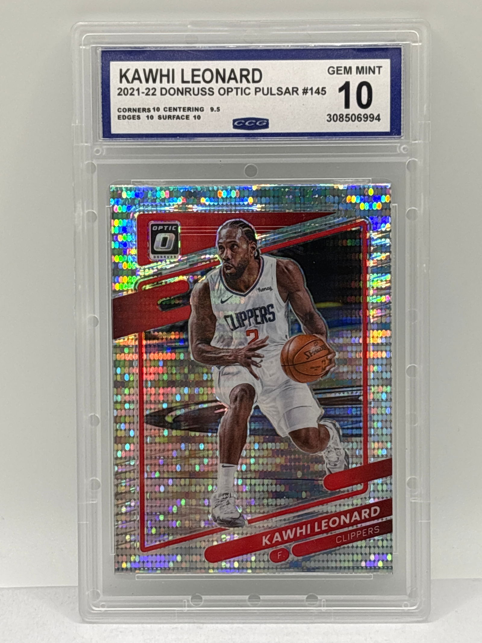 2021-22 PANINI DONRUSS OPTIC KAWHI LEONARD SILVER PULSAR HOLO GRADED CCG GEM MINT 10: 2021-22 PANINI DONRUSS OPTIC KAWHI LEONARD SILVER PULSAR HOLO GRADED CCG GEM MINT 10