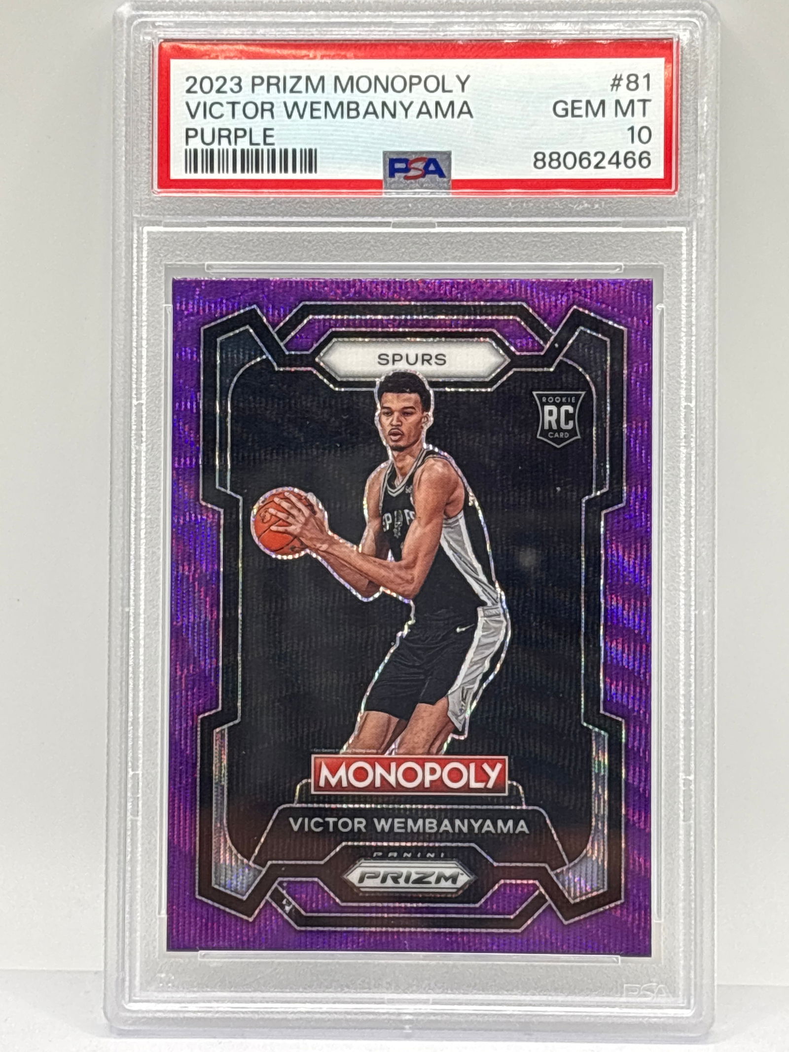 2023 PANINI PRIZM MONOPOLY VICTOR WEMBANYAMA PURPLE WAVE PRIZM HOLO ROOKIE GRADED PSA GEM MINT 10 (1 of 3)