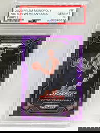 2023 PANINI PRIZM MONOPOLY VICTOR WEMBANYAMA PURPLE WAVE PRIZM HOLO ROOKIE GRADED PSA GEM MINT 10