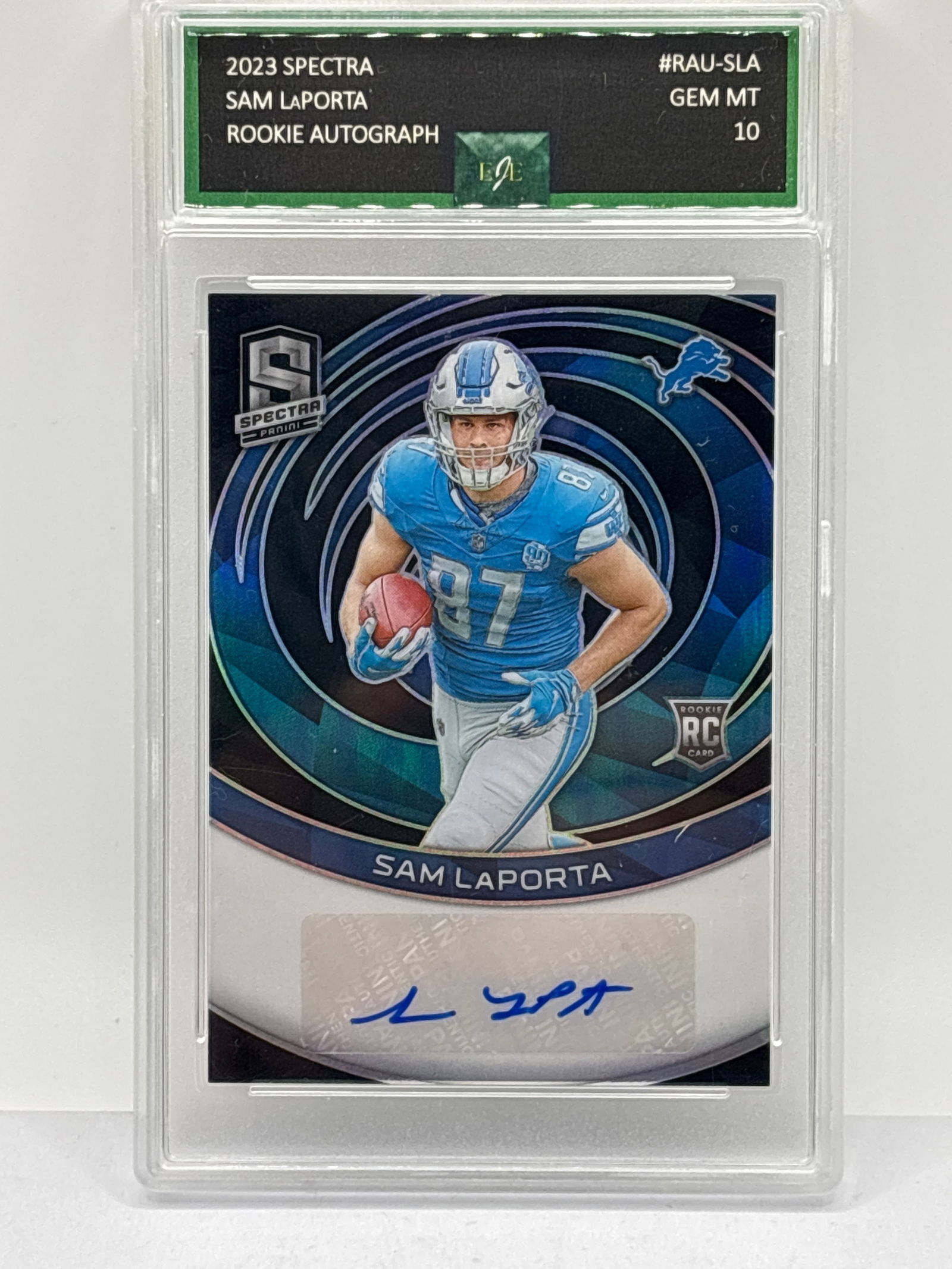 85/99!! 2023 PANINI SPECTRA SAM LAPORTA AUTOGRAPHED BLUE PRIZM HOLO ROOKIE CARD GRADED GEM MINT 10 (1 of 4)