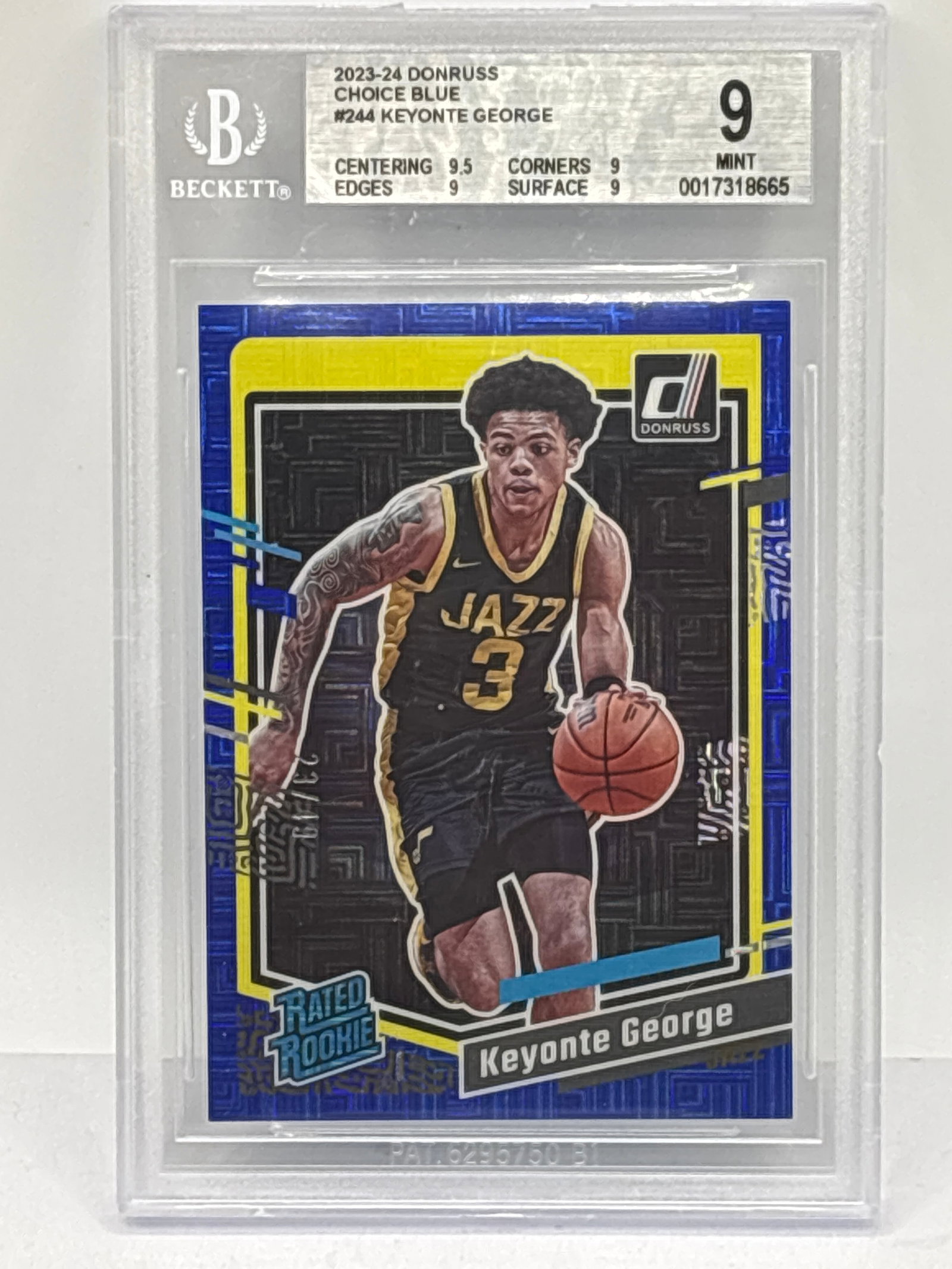 23/49!! 2023-24 PANINI DONRUSS KEYONTE GEORGE CHOICE BLUE RATED ROOKIE CARD GRADED BECKETT MINT 9 (1 of 4)