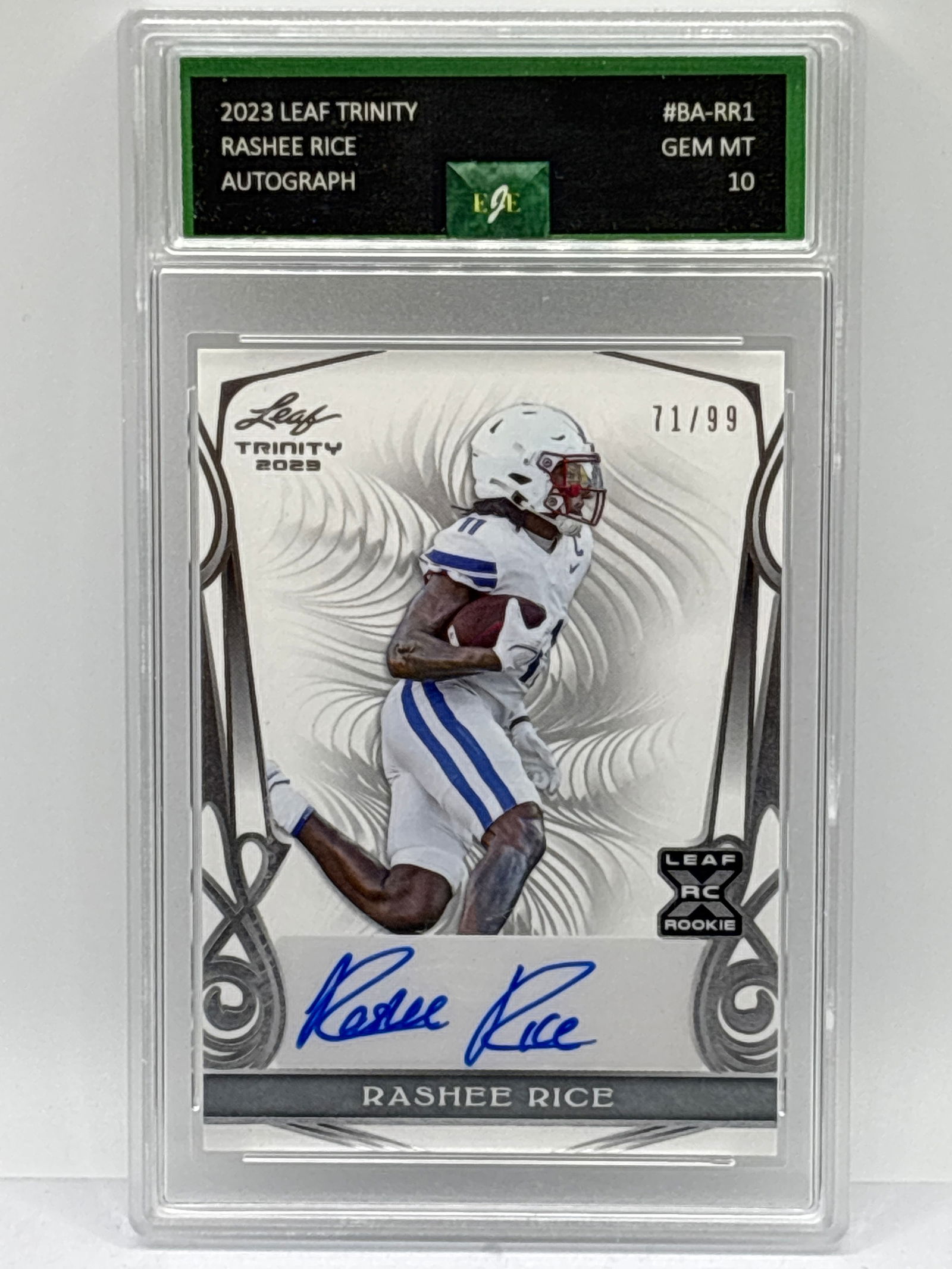 71/99!!  2023 LEAF TRINITY RASHEE RICE AUTOGRAPHED ROOKIE CARD GRADED EJE GEM MINT 10 (1 of 3)