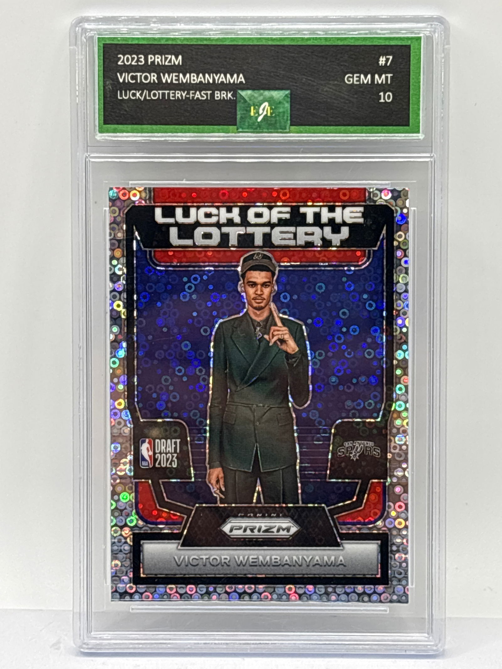 2023 PANINI PRIZM VICTOR WEMBANYAMA LUCK OF THE LOTTERY FAST BREAK PRIZM HOLO RC GRADED GEM MINT 10 (1 of 3)