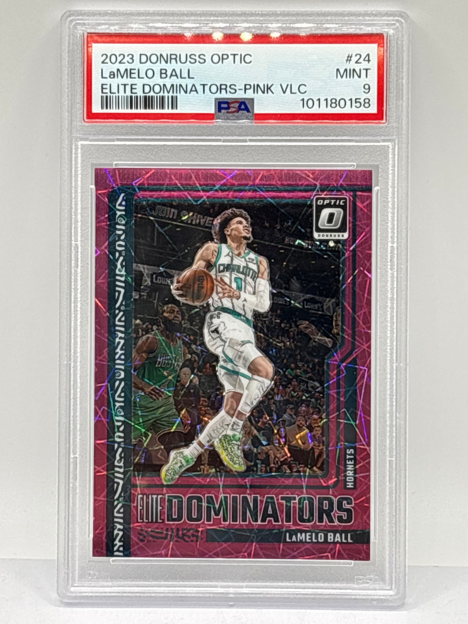 10/79! 2023-24 PANINI DONRUSS OPTIC LAMELO BALL ELITE DOMINATORS PINK VELOCITY PRIZM HOLO PSA MINT 9 (1 of 4)