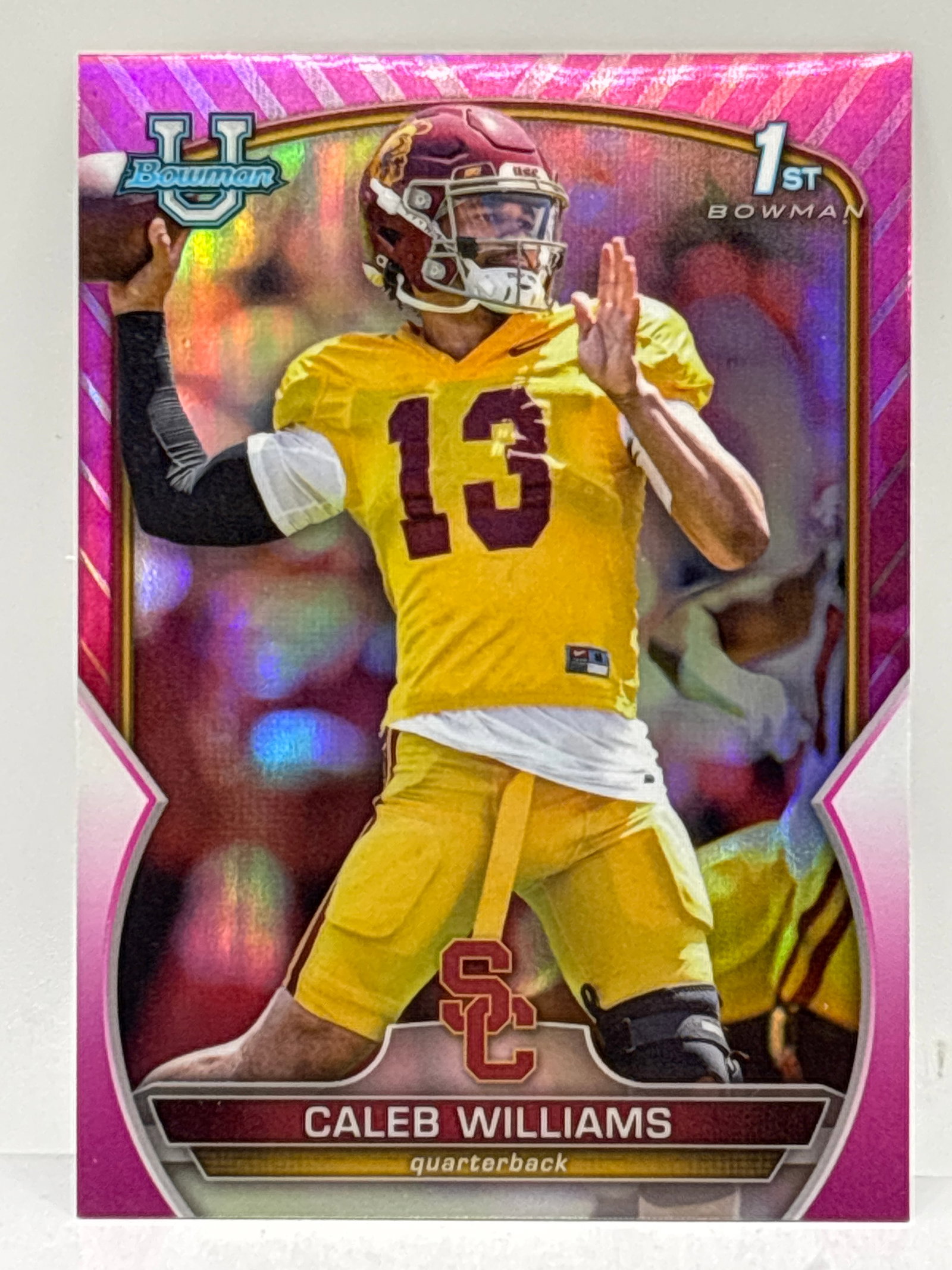 2022 BOWMAN UNIVERSITY CALEB WILLIAMS 1ST BOWMAN PINK REFRACTOR ROOKIE CARD (1 of 3)