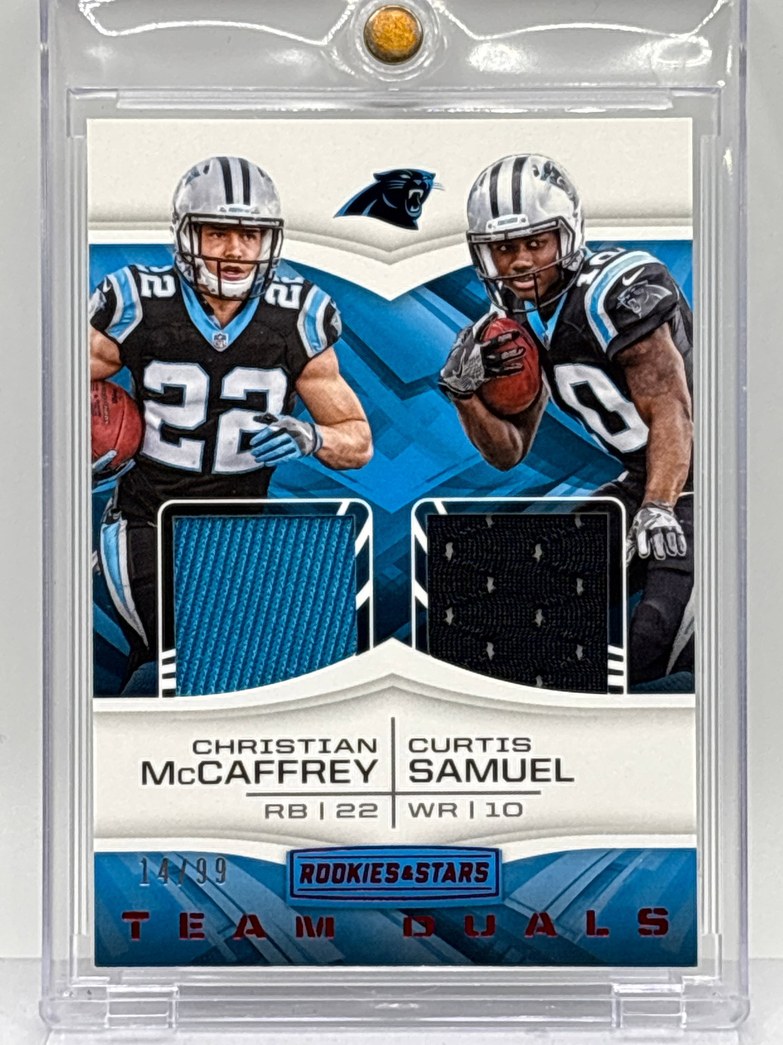 14/99!! 2017 PANINI ROOKIES & STARS TEAM DUALS CHRISTIAN MCCAFFREY & CURTIS SAMUEL DUAL PATCH RC (1 of 5)