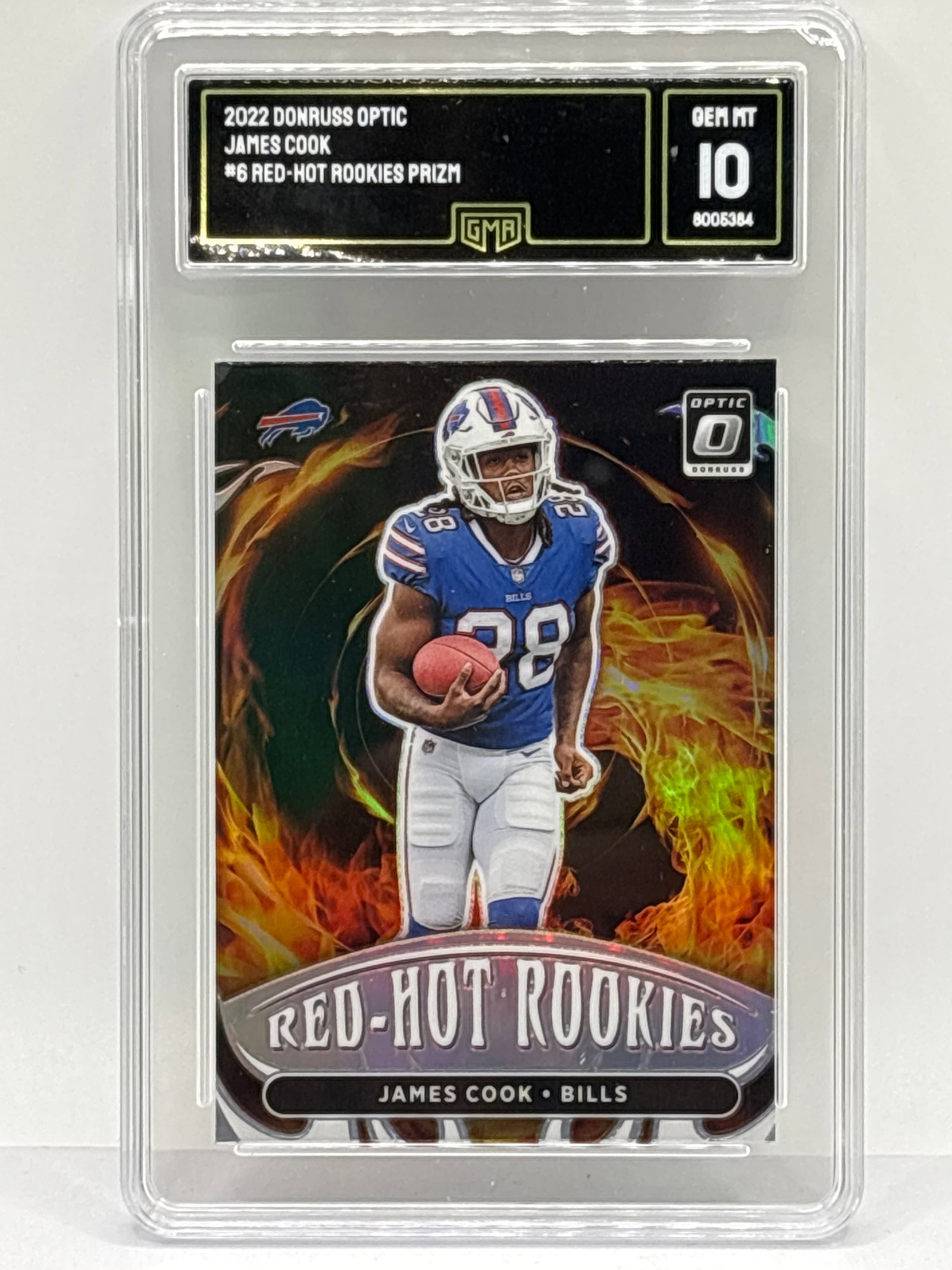 2022 PANINI DONRUSS OPTIC JAMES COOK RED HOT ROOKIES PRIZM HOLO RC GRADED GMA GEM MINT 10 (1 of 3)