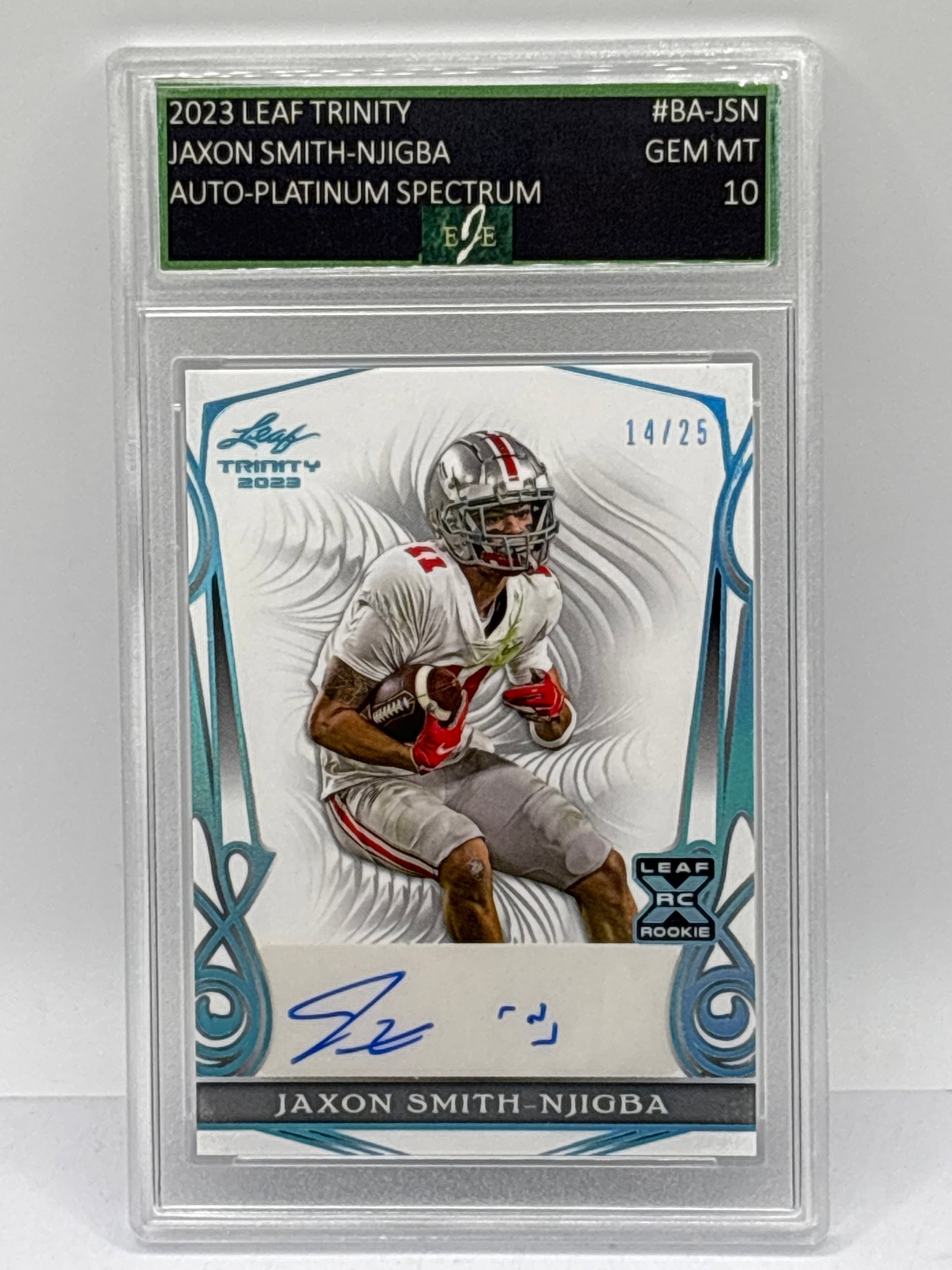 14/25!! 2023 LEAF TRINITY JAXON SMITH -NJIGBA PLATINUM SPECTRUM AUTOGRAPHED ROOKIE CARD GEM MINT 10 (1 of 4)