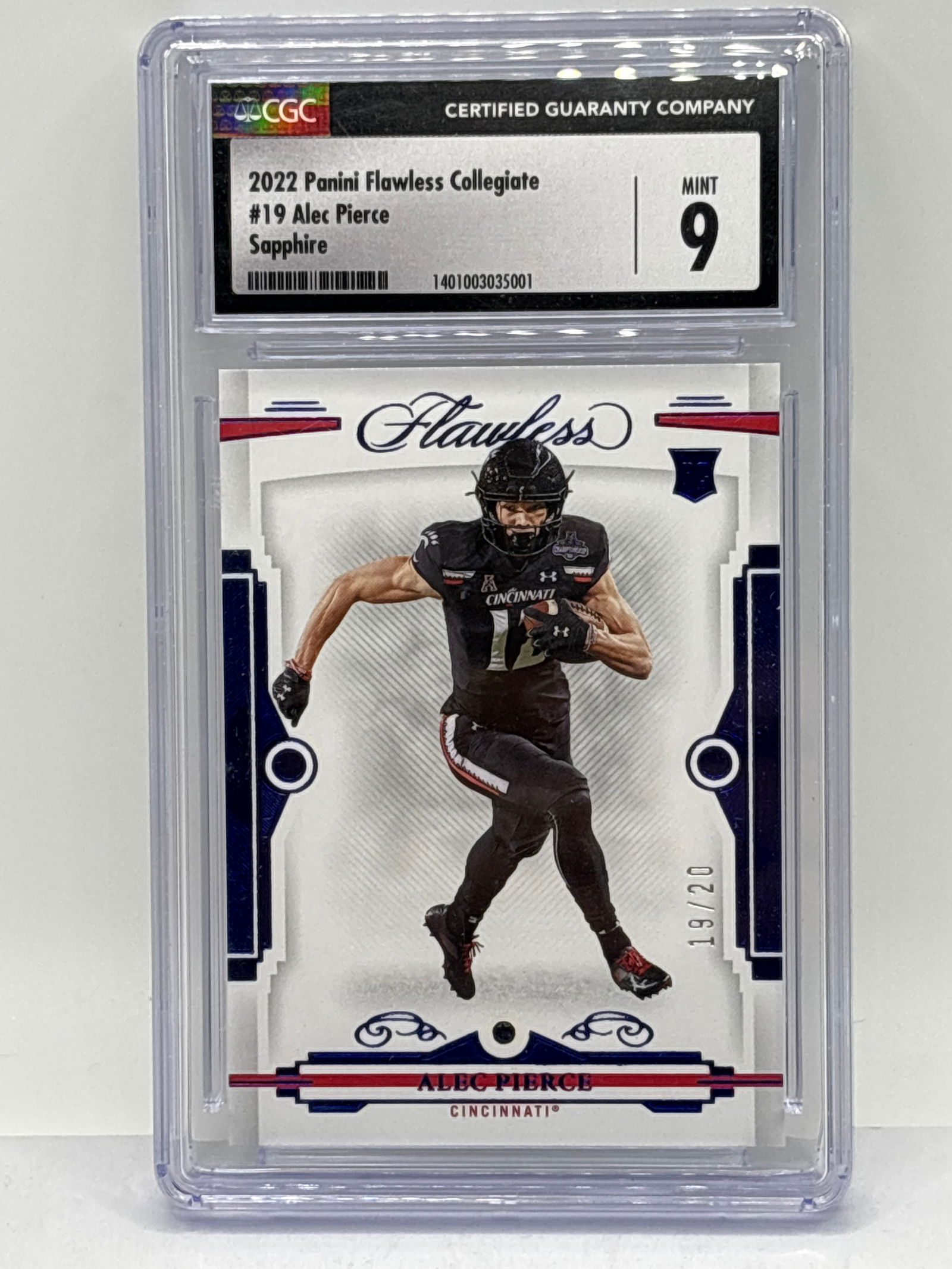 19/20!! 2022 PANINI FLAWLESS COLLEGIATE ALEC PIERCE SAPPHIRE ROOKIE CARD GRADED CGC MINT 9 (1 of 4)
