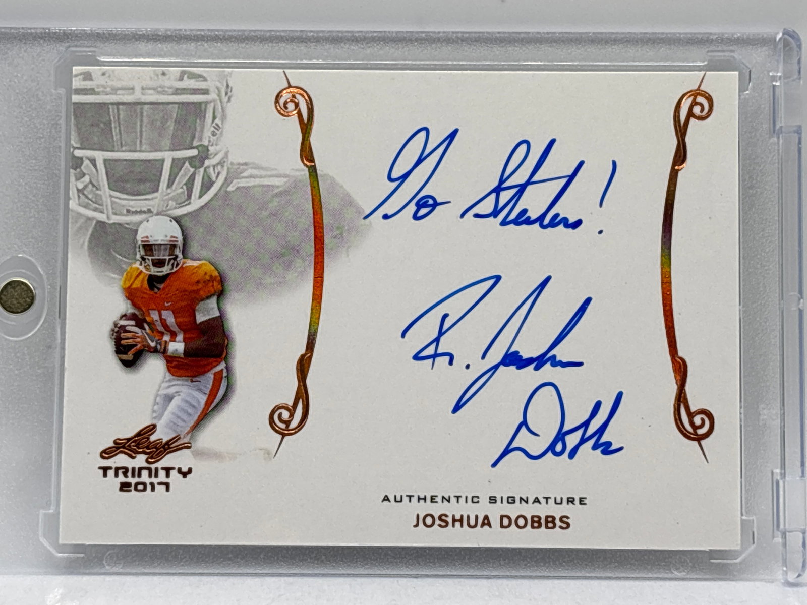 2017 LEAF TRINITY JOSHUA DOBBS AUTOGRAPHED ROOKIE CARD INSCRIBED “GO STEELERS!” (1 of 4)