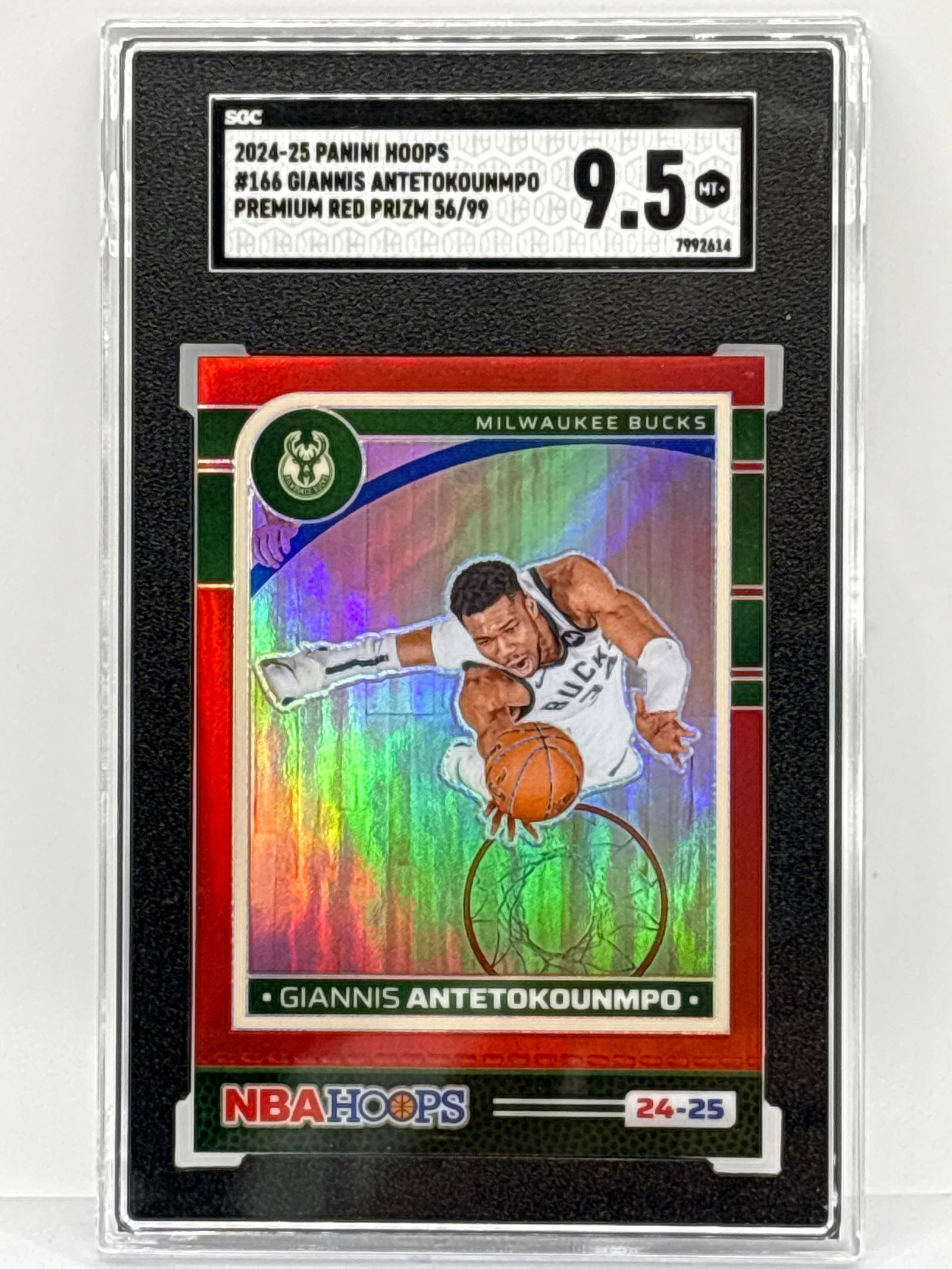 56/99!! 2024-25 PANINI NBA HOOPS GIANNIS ANTETOKOUNMPO PREMIUM RED PRIZM HOLO SGC 9.5 (1 of 3)