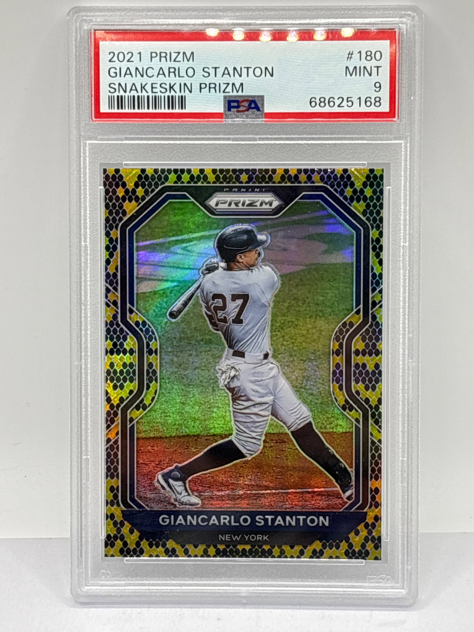 41/50!! 2021 PANINI PRIZM GIANCARLO STANTON SKAKESKIN PRIZM HOLO GRADED PSA MINT 9 (1 of 4)